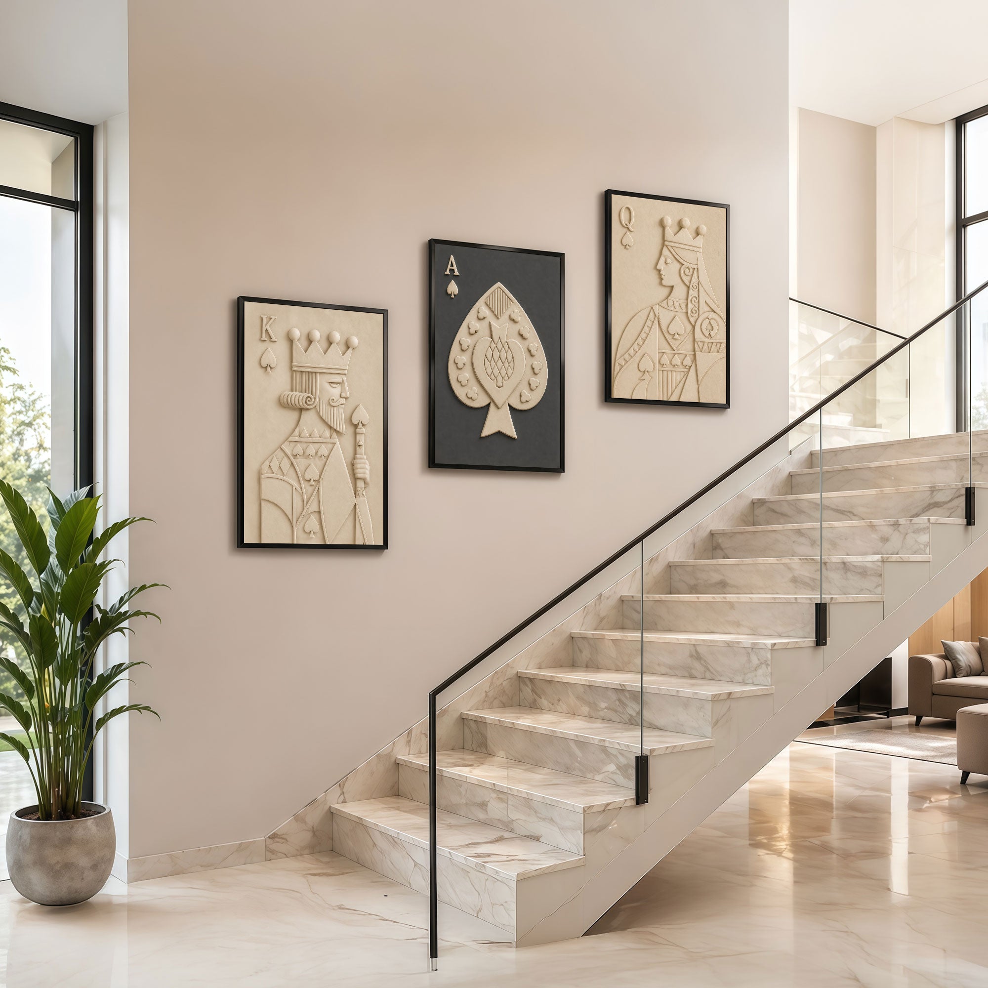 The Castle Decor 3-Piece Modern Minimalist 3D Relief Wall Art Set – Abstract Geometric Sculptural Framed Art, Neutral Terracotta & Cream Textured Bas-Relief Panels for Living Room, Staircase, Entryway (Copy)