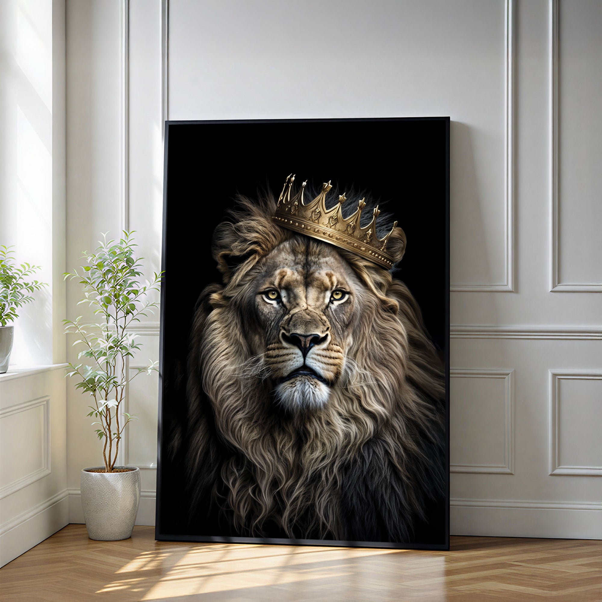 The Castle Decor Crowned Lion King Wall Art Poster, Royal Power Wildlife Artwork with Luxury Sparkle Finish, 20×30 Inch Wall Décor for Living Room & Office