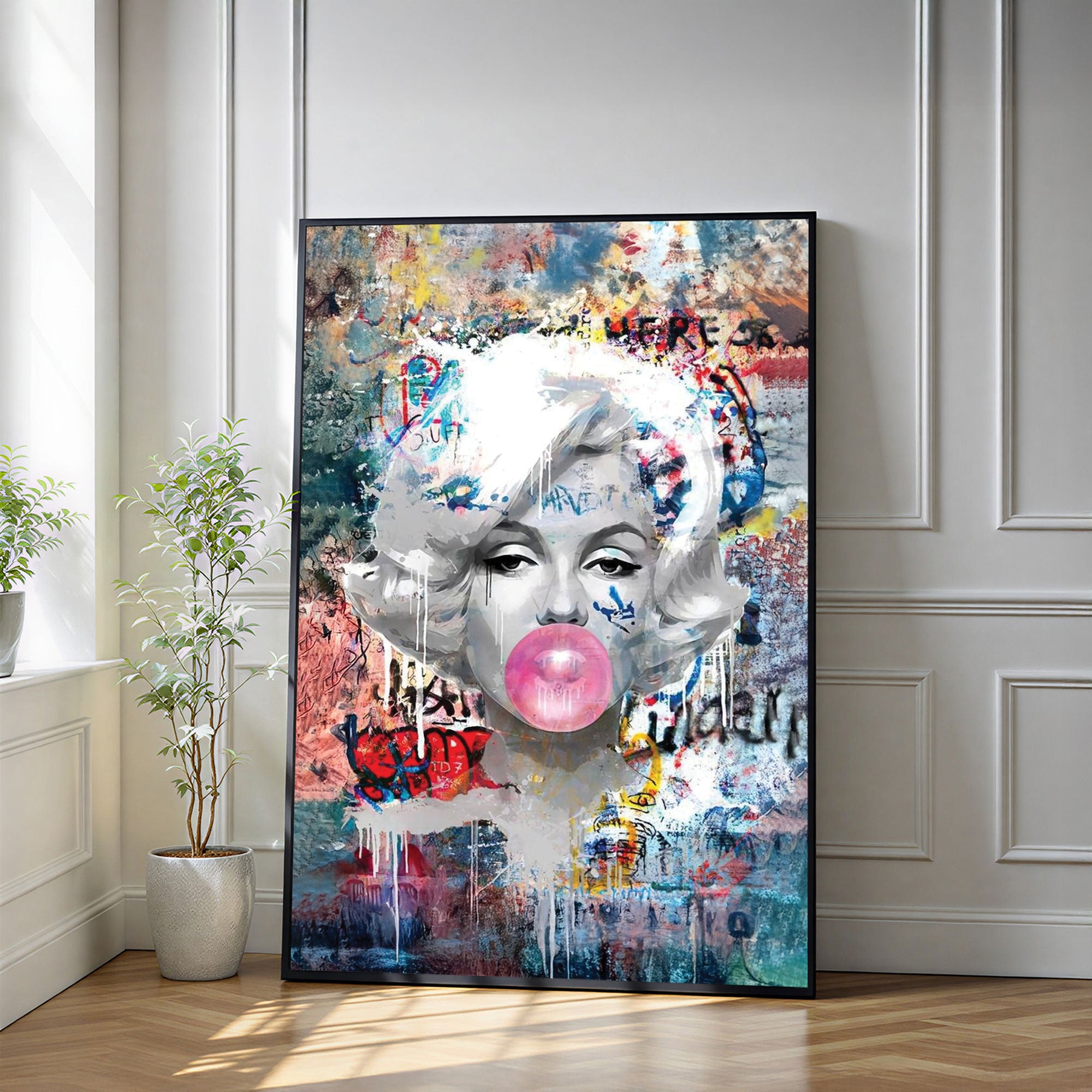 The Castle Decor Abstract Pop Art Woman Wall Art Poster, Bubblegum Expressionist Artwork with Premium Sparkle Finish, 20×30 Inch Wall Décor for Modern Interiors