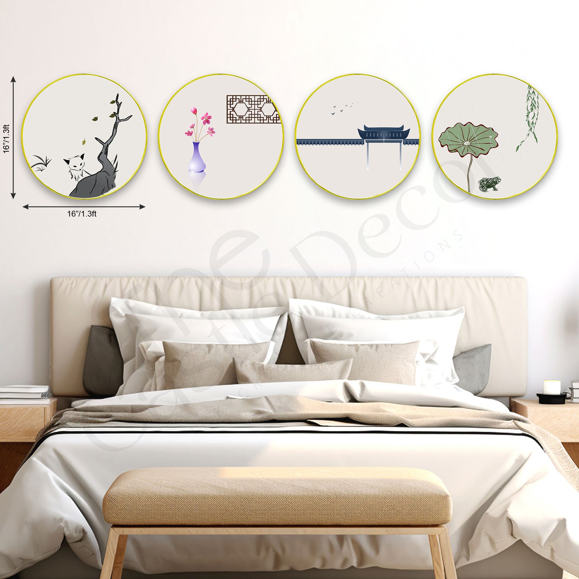 Abstract Sparkle Wooden Wall Plates Set of 4 for Home Decoration Art-72