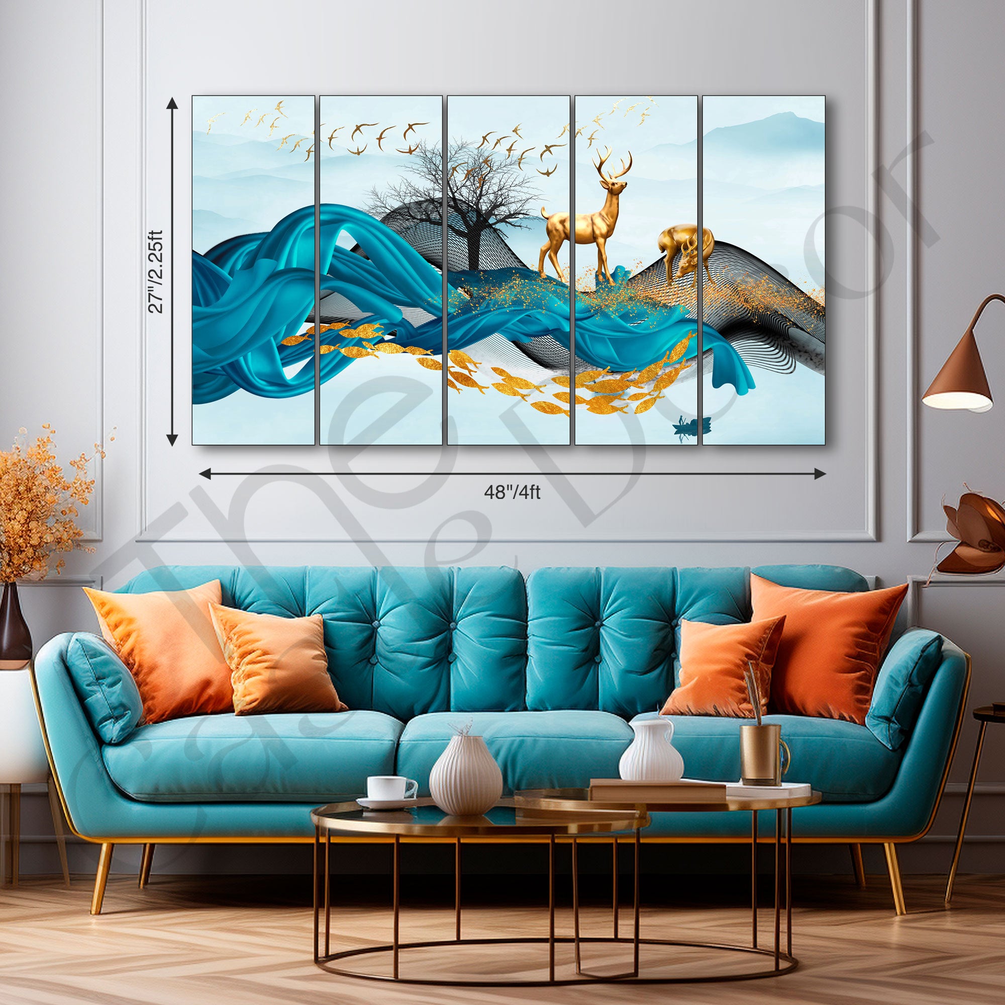 Golden Deer Painting with frame Big Size Wall Art for living room,Bedroom,Drawing room,Hotels
