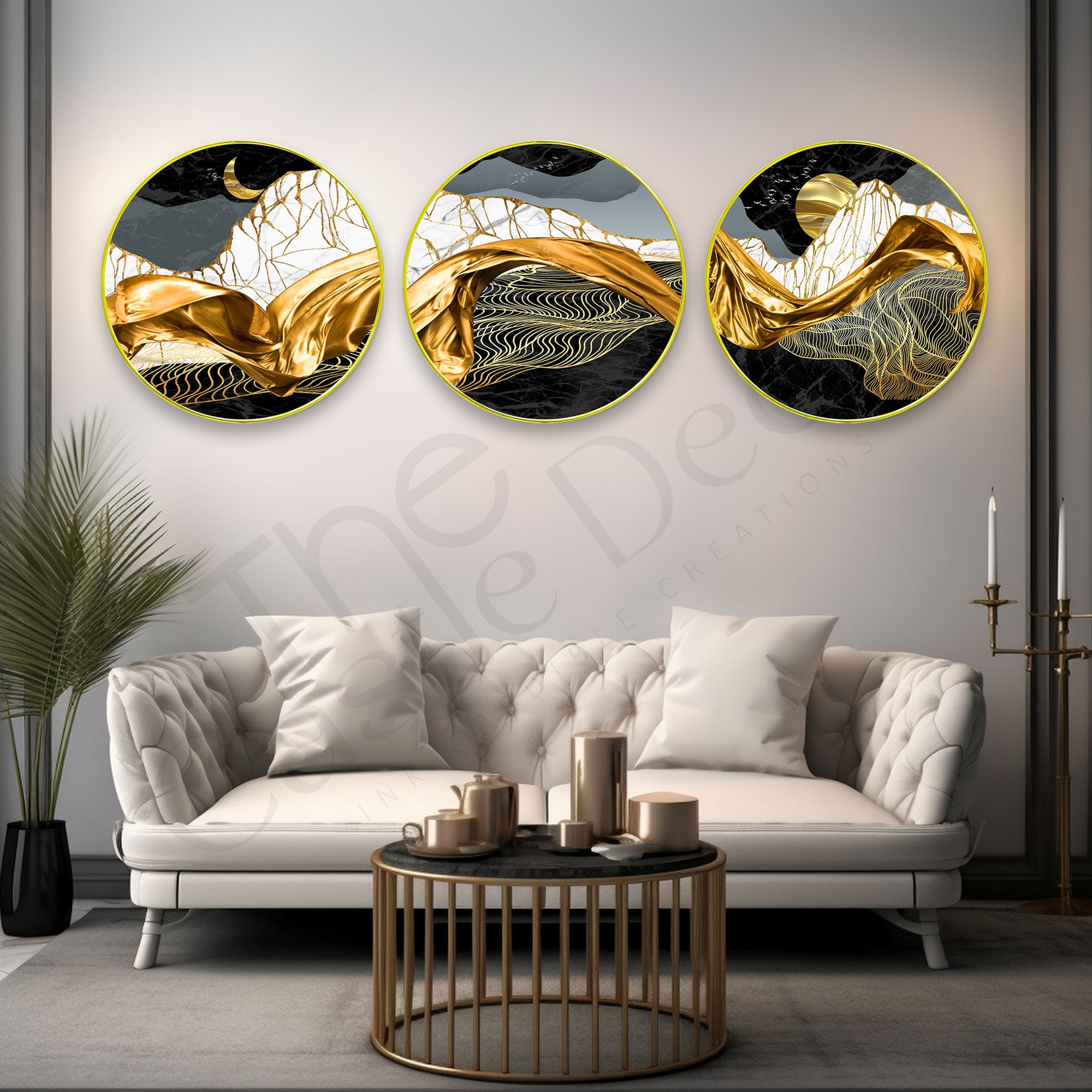 Abstract Sparkle Wooden Wall Plates Set of 3 for Home Decoration Art-65