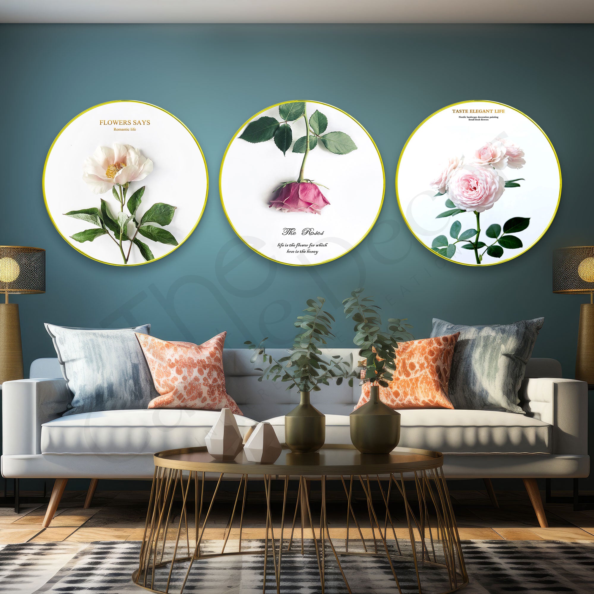 Flowers Sparkle Wooden Wall Plates Set of 3 for Home Decoration Art-56