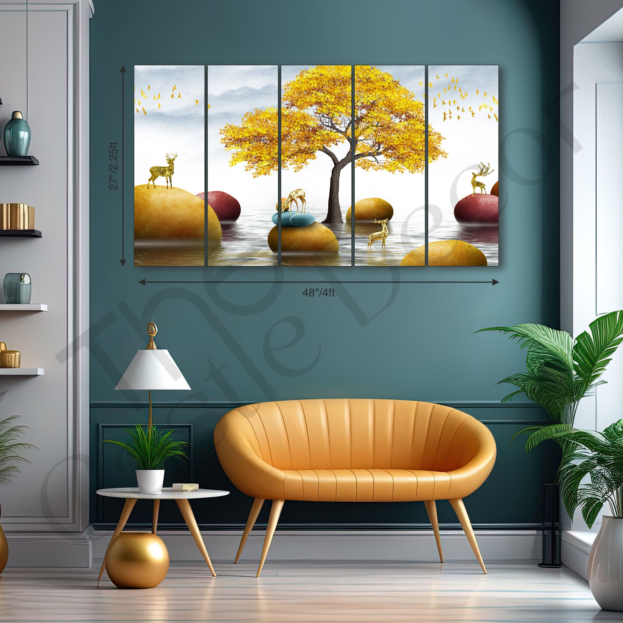 Golden Deer Painting with frame Big Size Wall Art for living room,Bedroom,Drawing room,Hotels