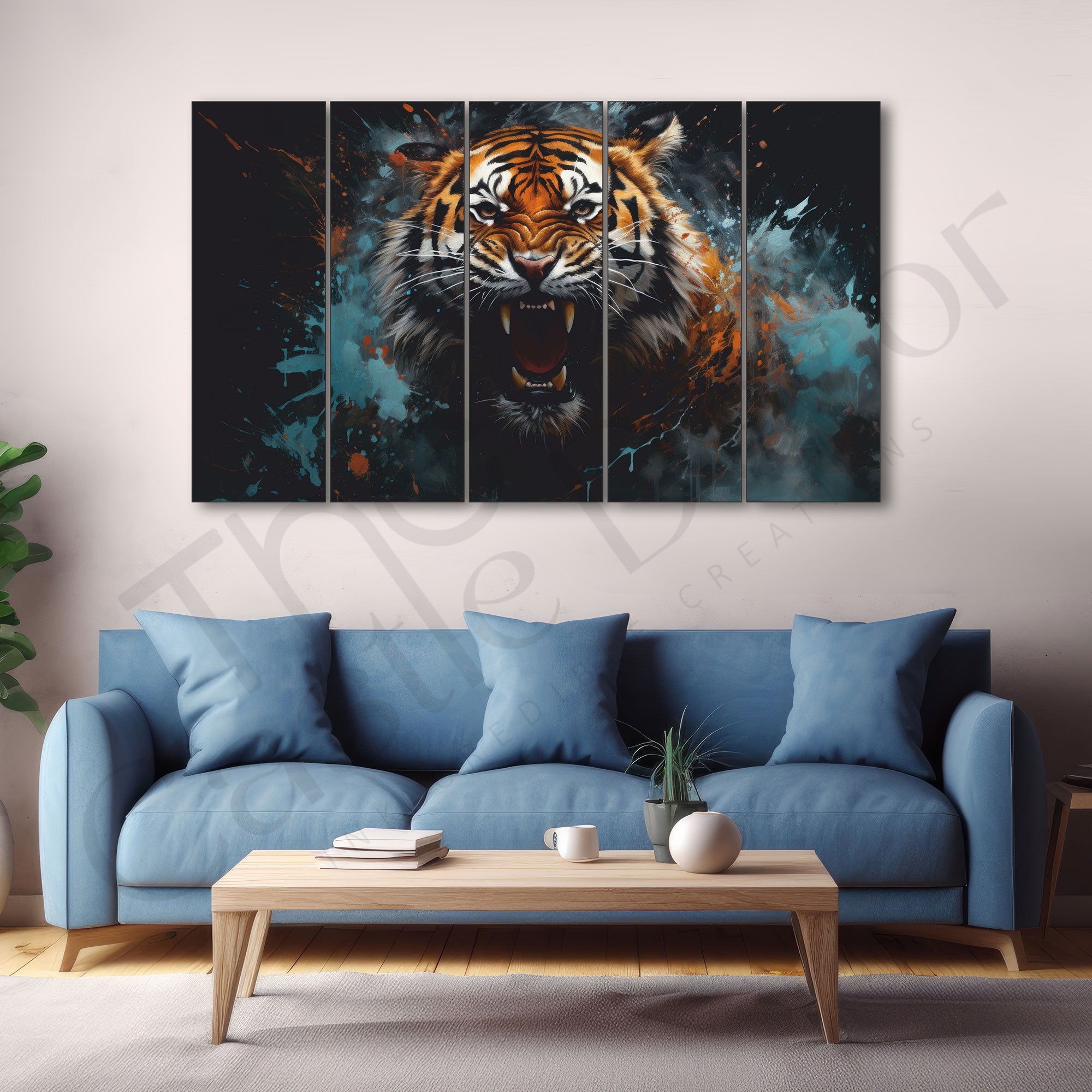 Lion Abstract Painting Set of 5 for Home Decoration