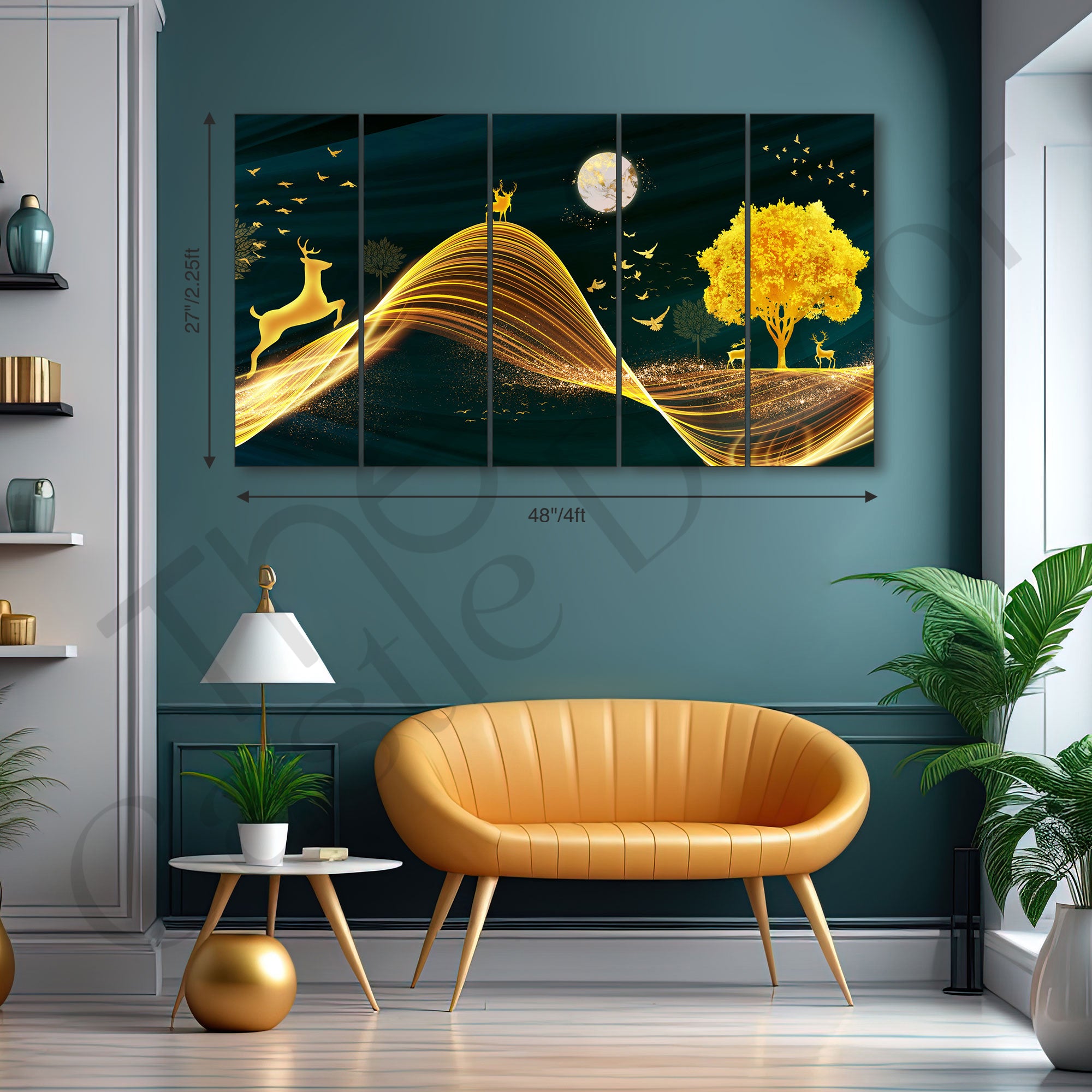 Golden Deer Painting with frame Big Size Wall Art for living room,Bedroom,Drawing room,Hotels