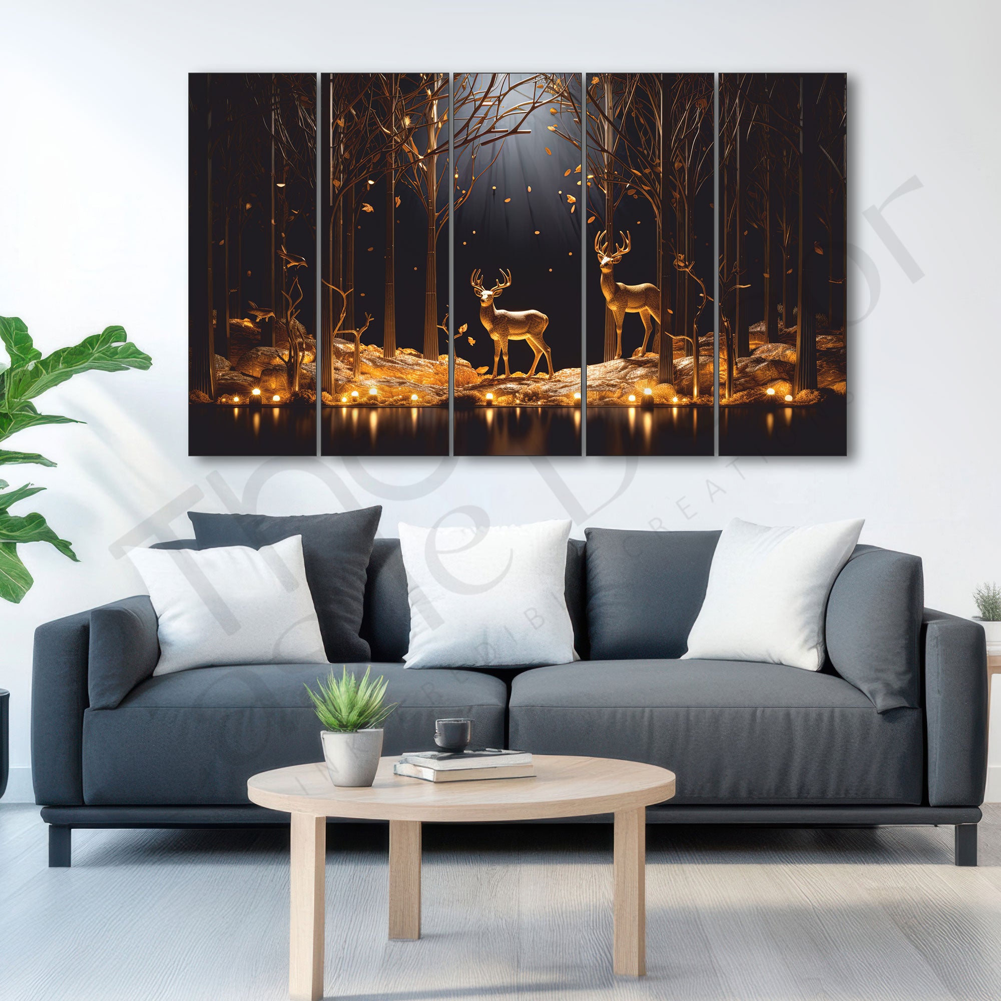 Vaastu Golden Deer Painting with frame Big Size Wall Art for living room,Bedroom,Drawing room,Hotels 36x60"