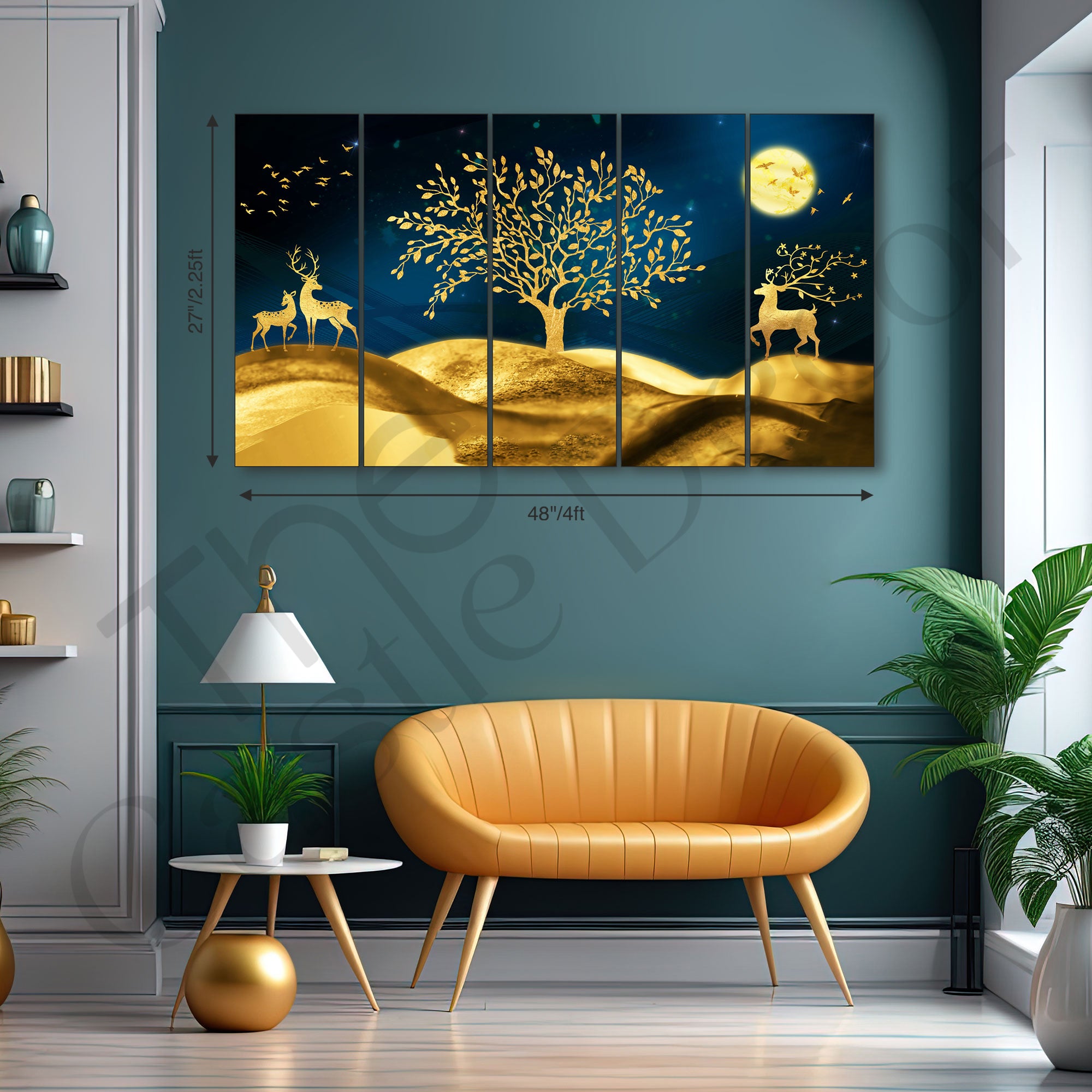 Golden Deer Painting with frame Big Size Wall Art for living room,Bedroom,Drawing room,Hotels