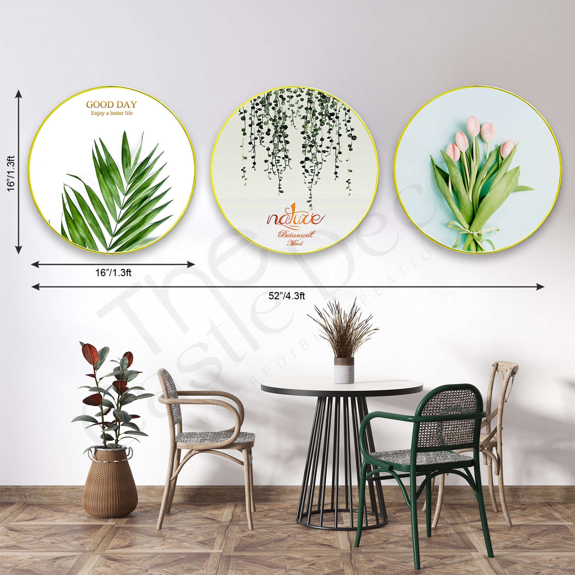 Flowers Sparkle Wooden Wall Plates Set of 3 for Home Decoration Art-57