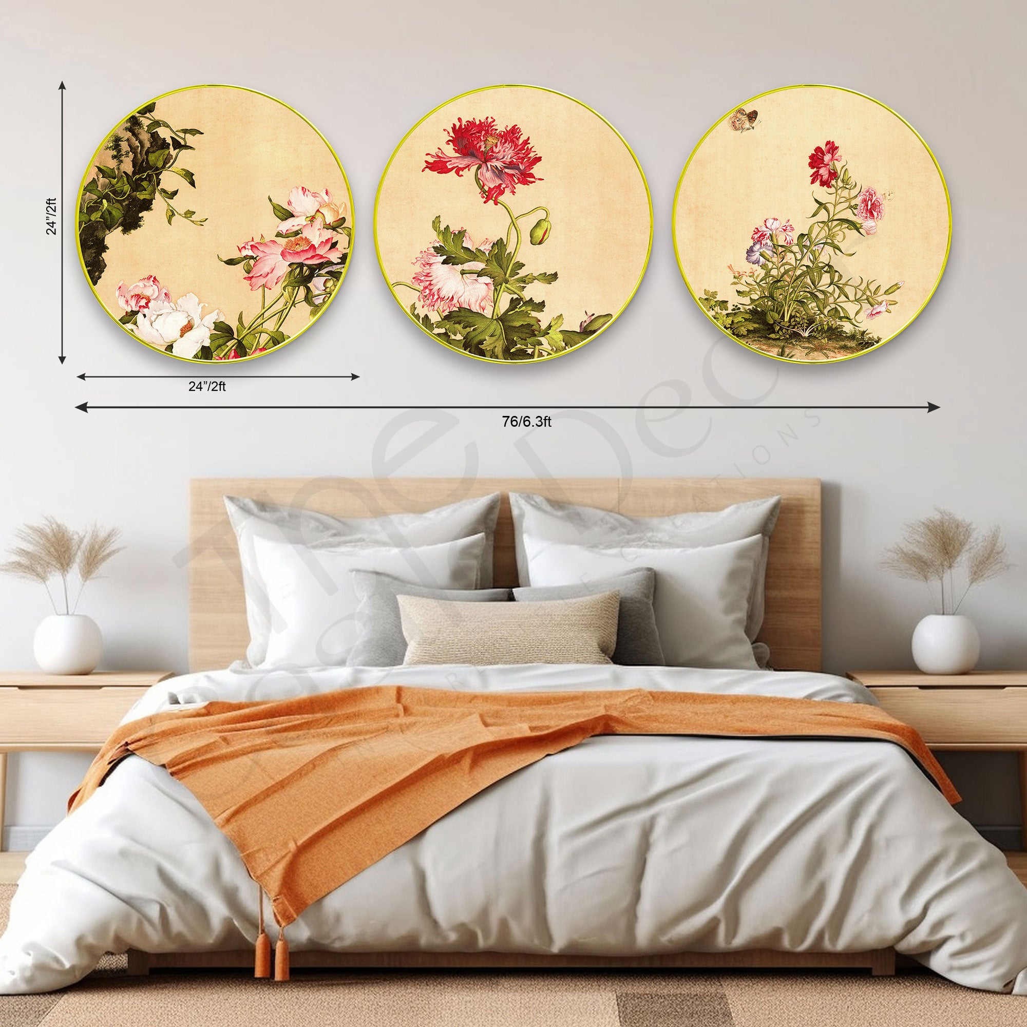 Flowers Sparkle Wooden Wall Plates Set of 3 for Home Decoration Art-59