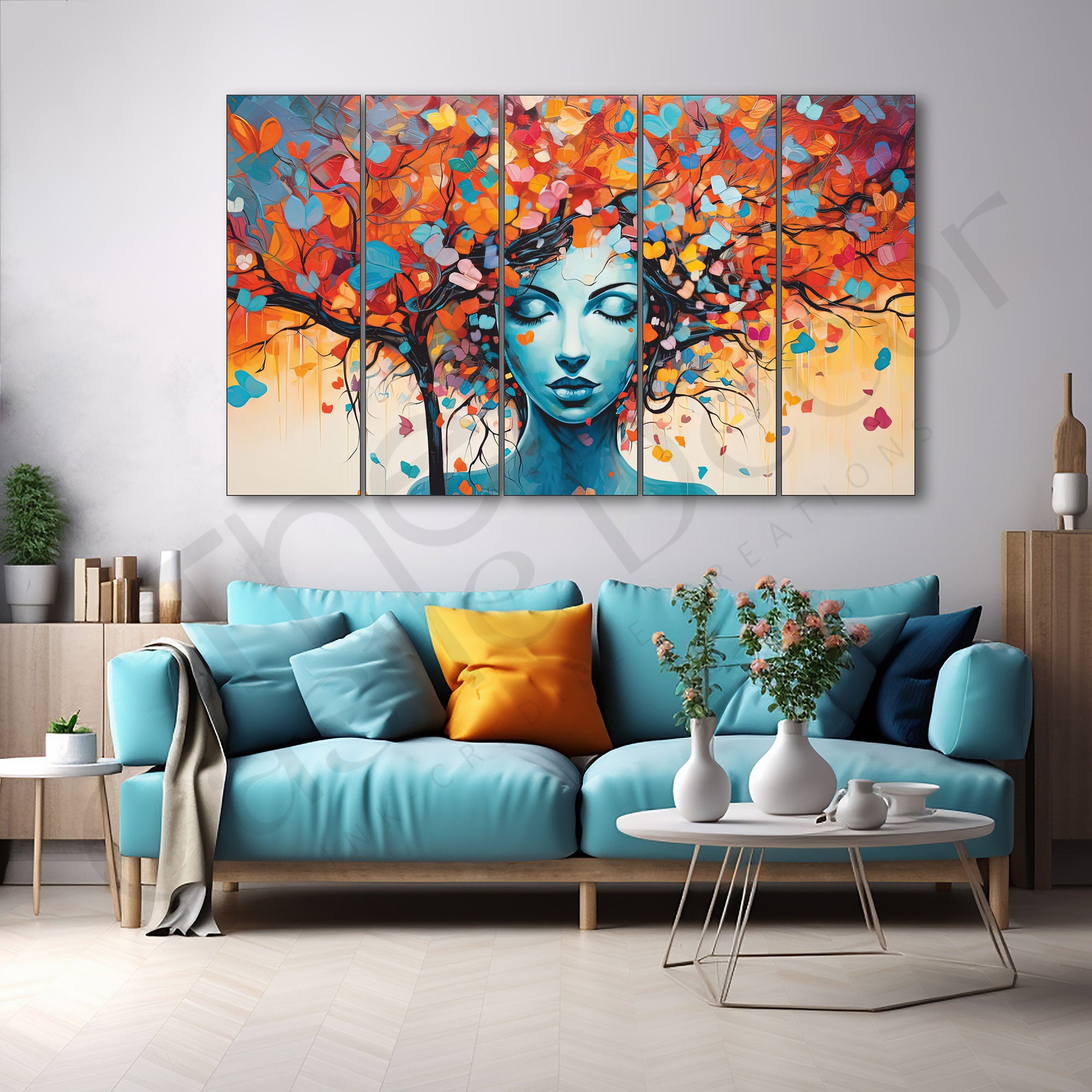 Woman Butterfly Painting Set of 5 for Home Decoration