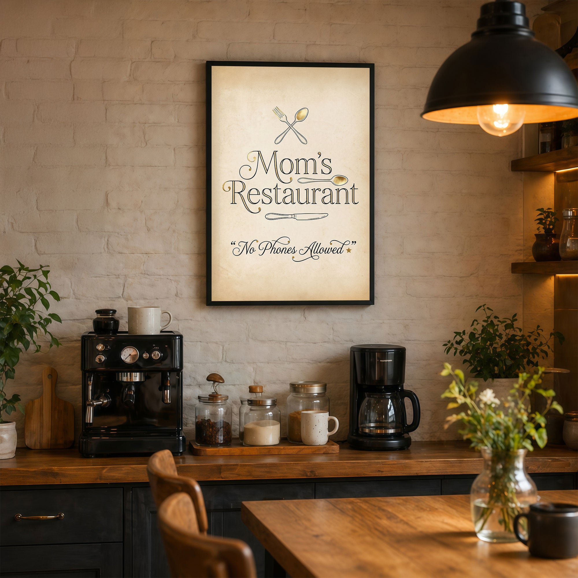 The Castle Decor Mom’s Restaurant Wall Art Frame | Kitchen Quote Wall Decor | Sparkle Finish MDF Painting with Premium Fiber Frame for Home Dining Area