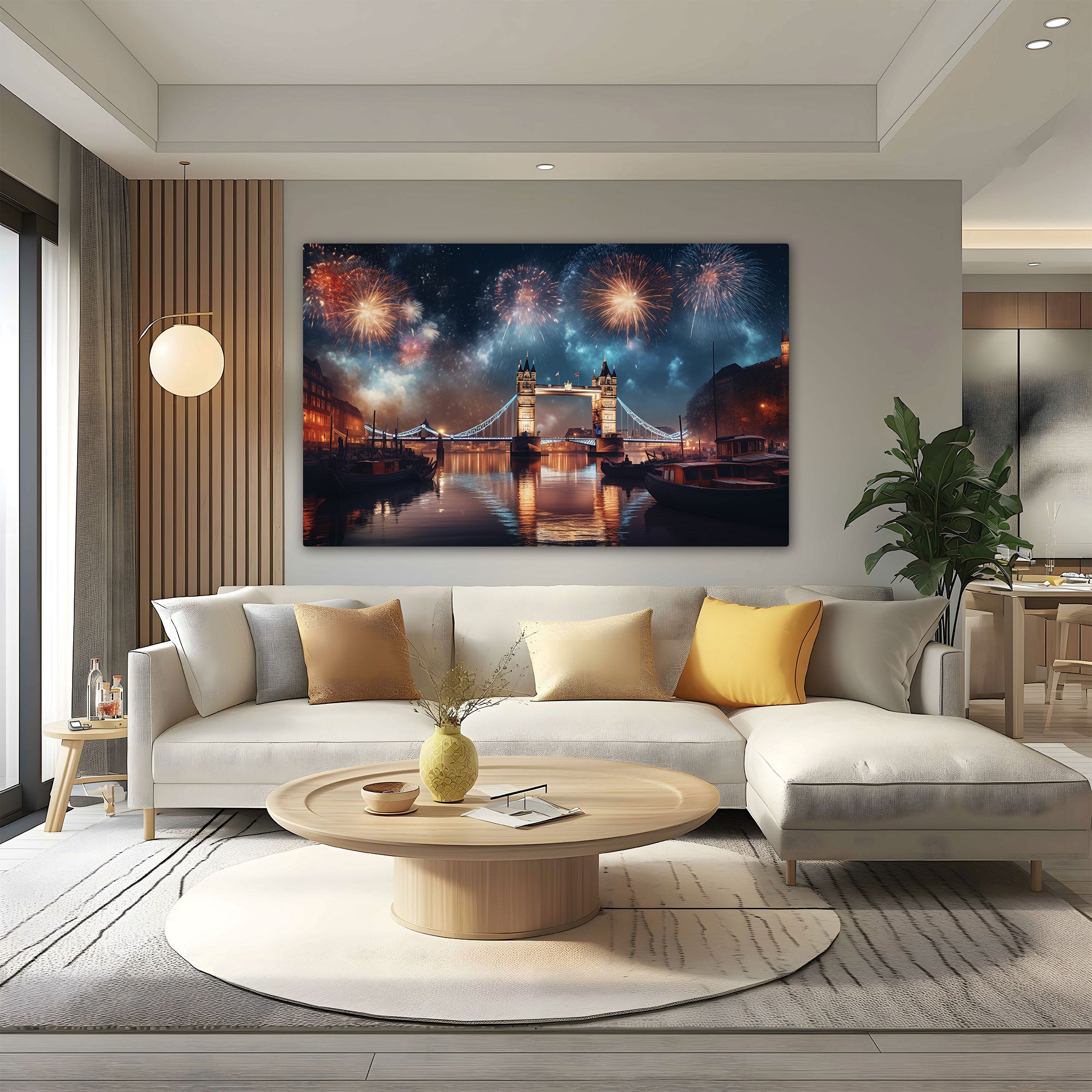 London new year Canvas painting with frame Big Size Wall Art for living room,Bedroom,Drawing room,Hotels