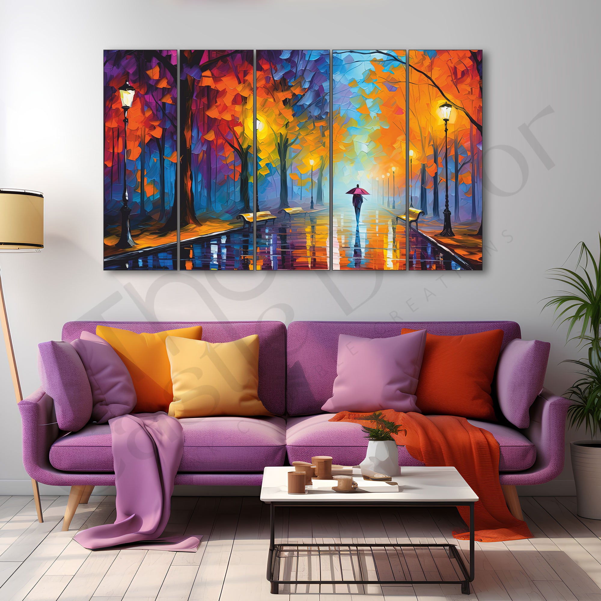 Trees Passage Painting Set of 5 for Home Decoration