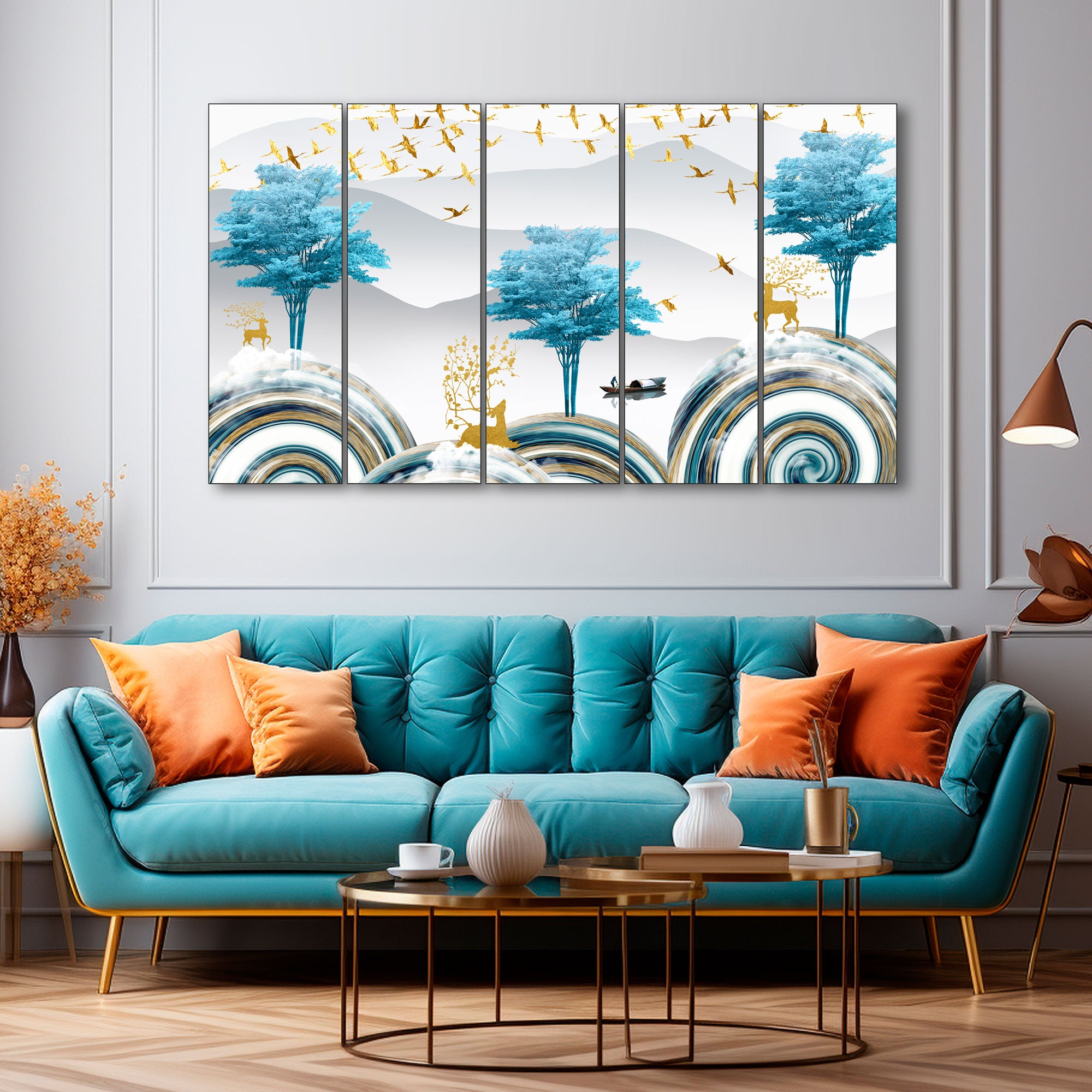 Golden Deer Painting with frame Big Size Wall Art for living room,Bedroom,Drawing room,Hotels