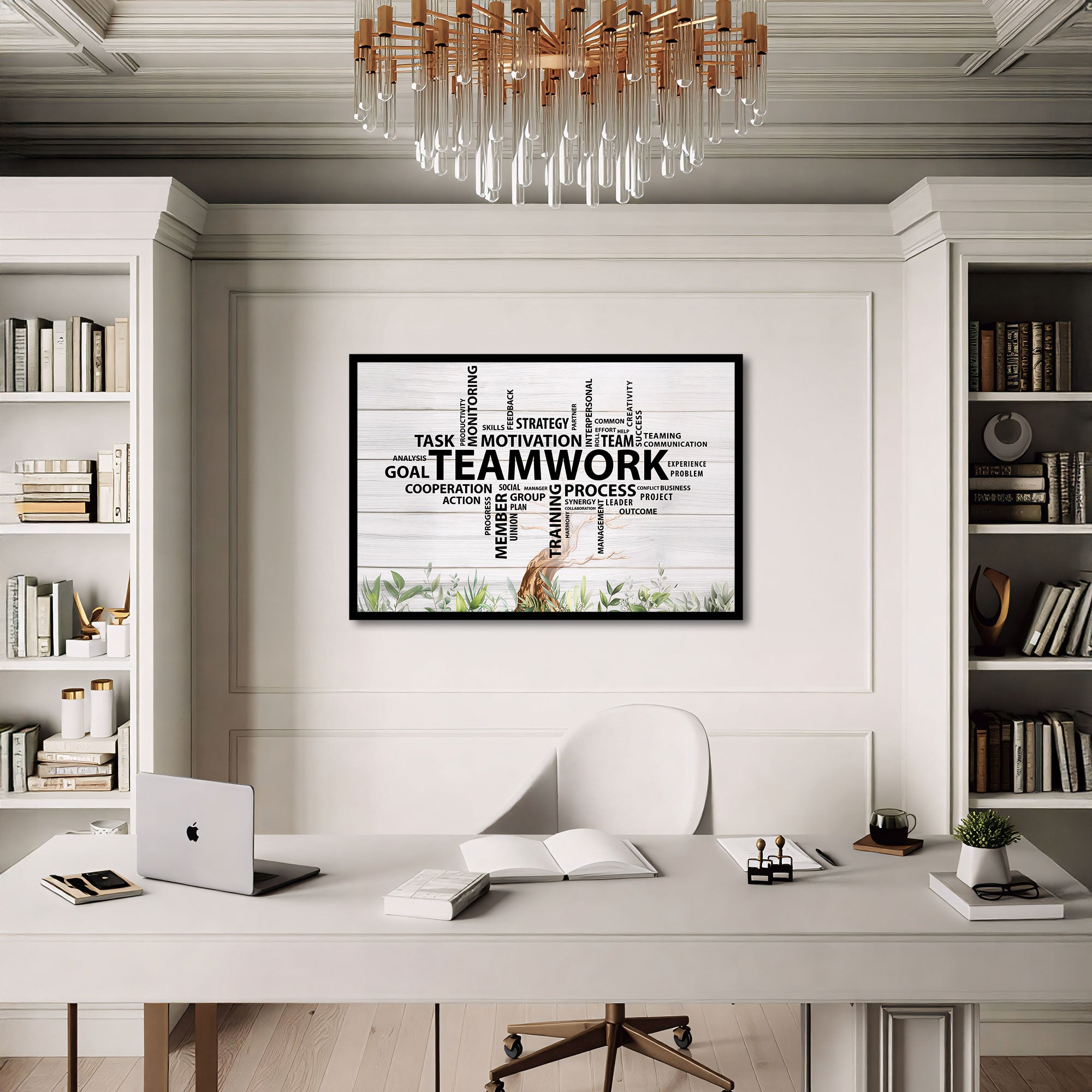 The Castle Decor Teamwork Motivational Wall Art Frame 20x30 Inch | Inspirational Office Digital Painitng with Black Fiber Frame & Sparkle Lamination | Team Building Quote Wall Decor for Office, Workplace, Meeting Room