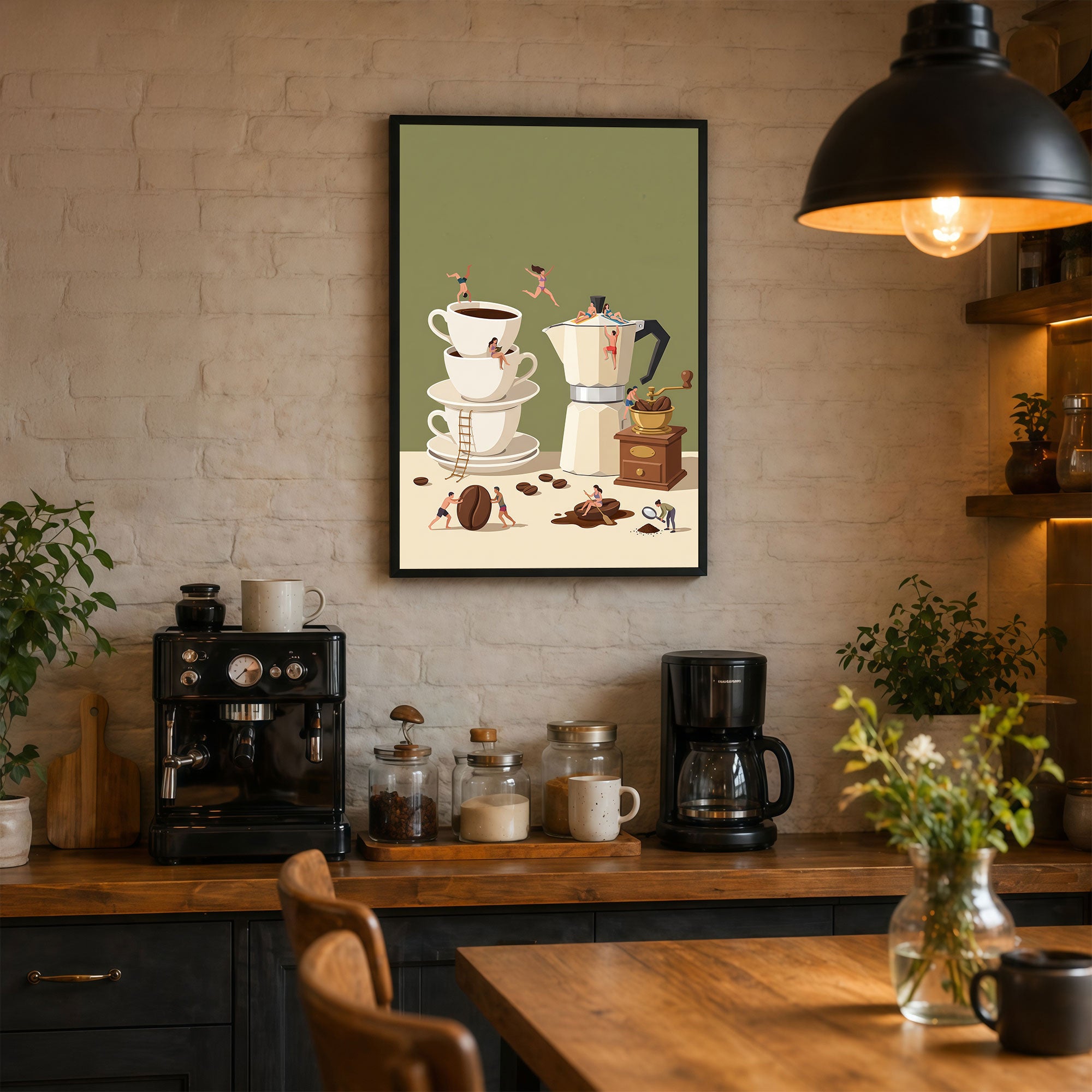 The Castle Decor Coffee Brewing Wall Art Frame | Kitchen Coffee Decor | Sparkle Finish MDF Painting with Premium Fiber Frame for Home, Café & Dining Area