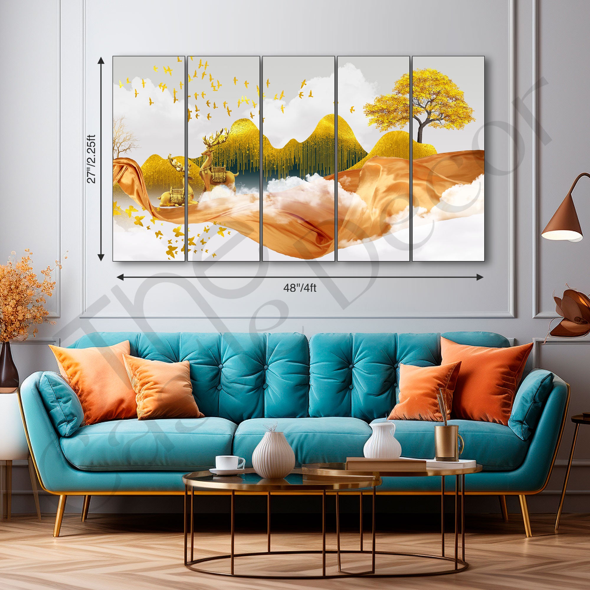 Golden Deer Painting with frame Big Size Wall Art for living room,Bedroom,Drawing room,Hotels