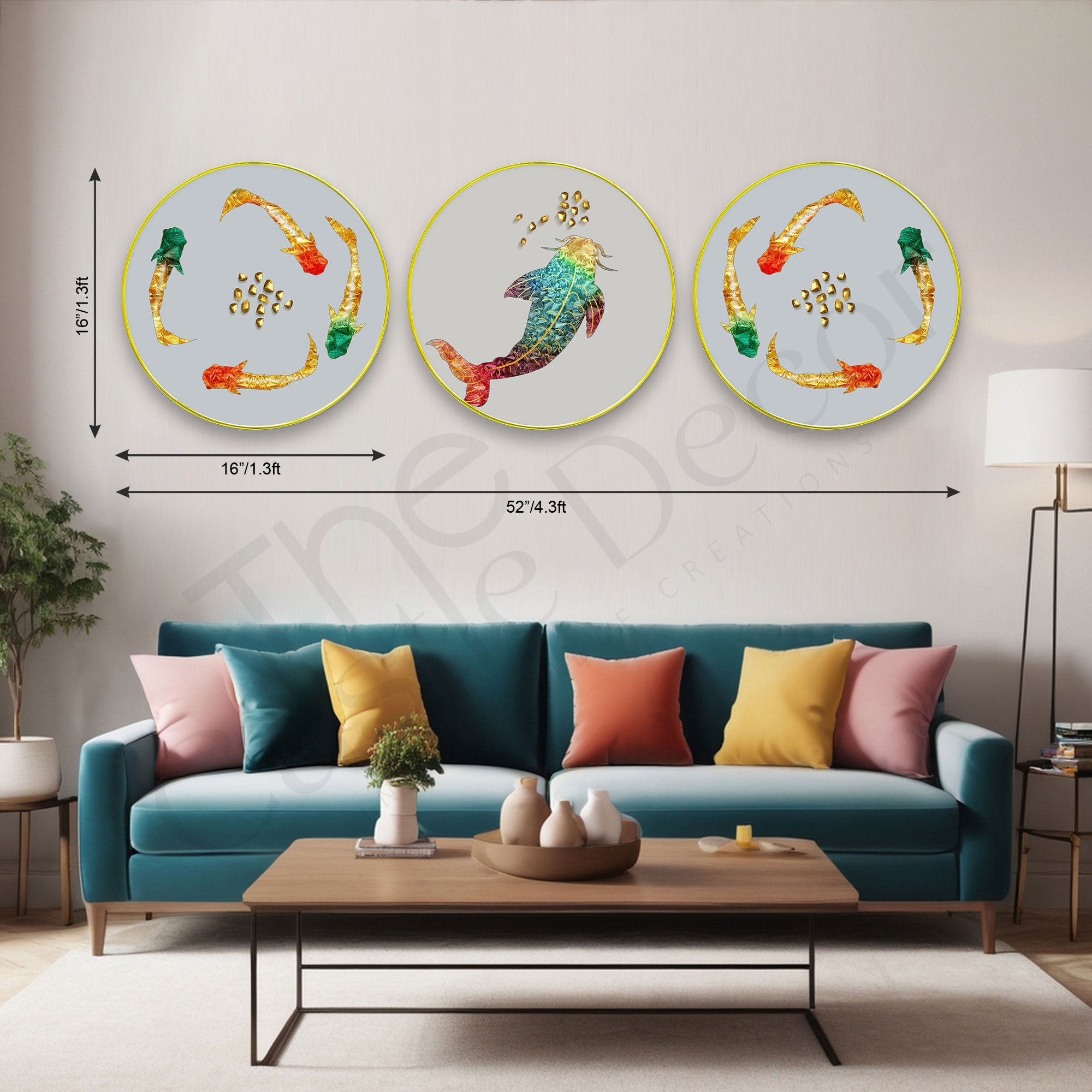 Fishes Sparkle Wooden Wall Plates Set of 3 for Home Decoration Art-49