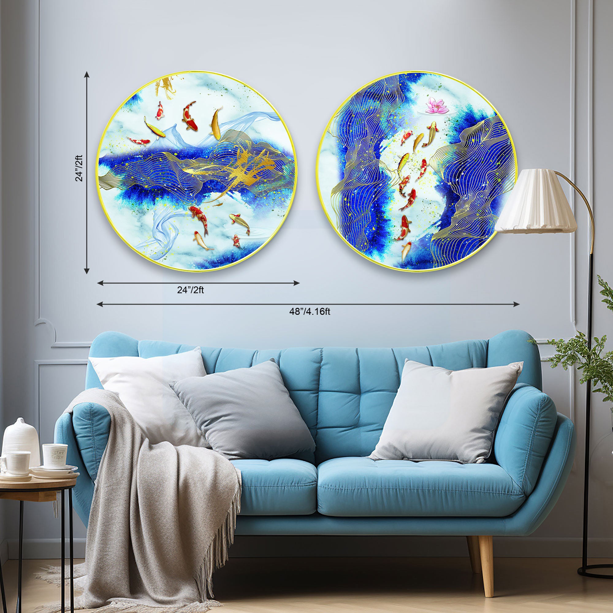 Fishes Sparkle Wooden Wall Plates Set of 2 for Home Decoration Art-38