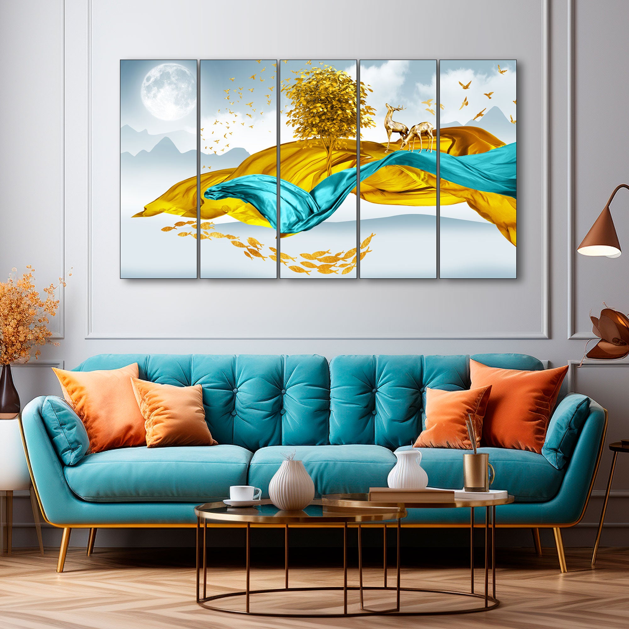 Golden Deer Painting with frame Big Size Wall Art for living room,Bedroom,Drawing room,Hotels