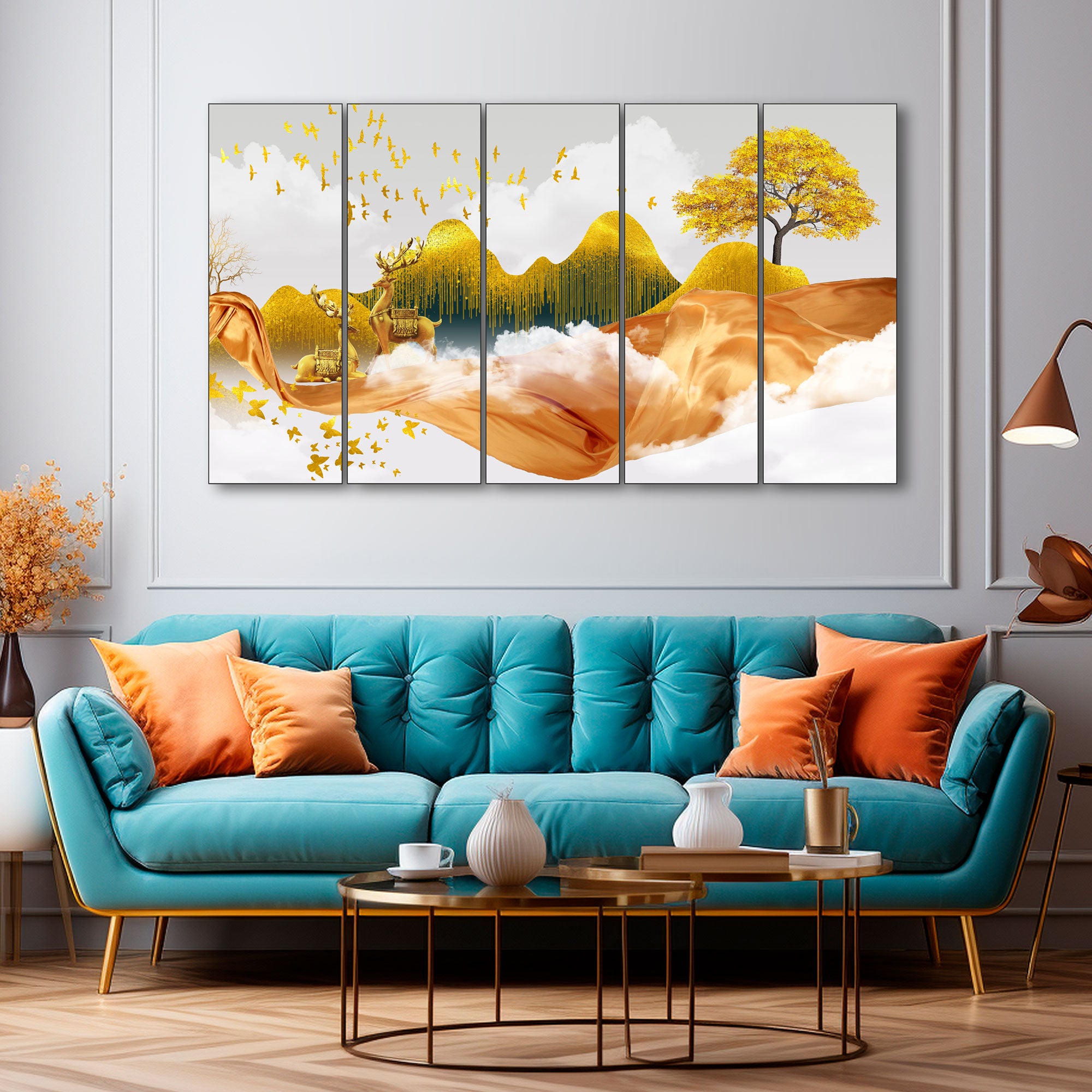 Golden Deer Painting with frame Big Size Wall Art for living room,Bedroom,Drawing room,Hotels