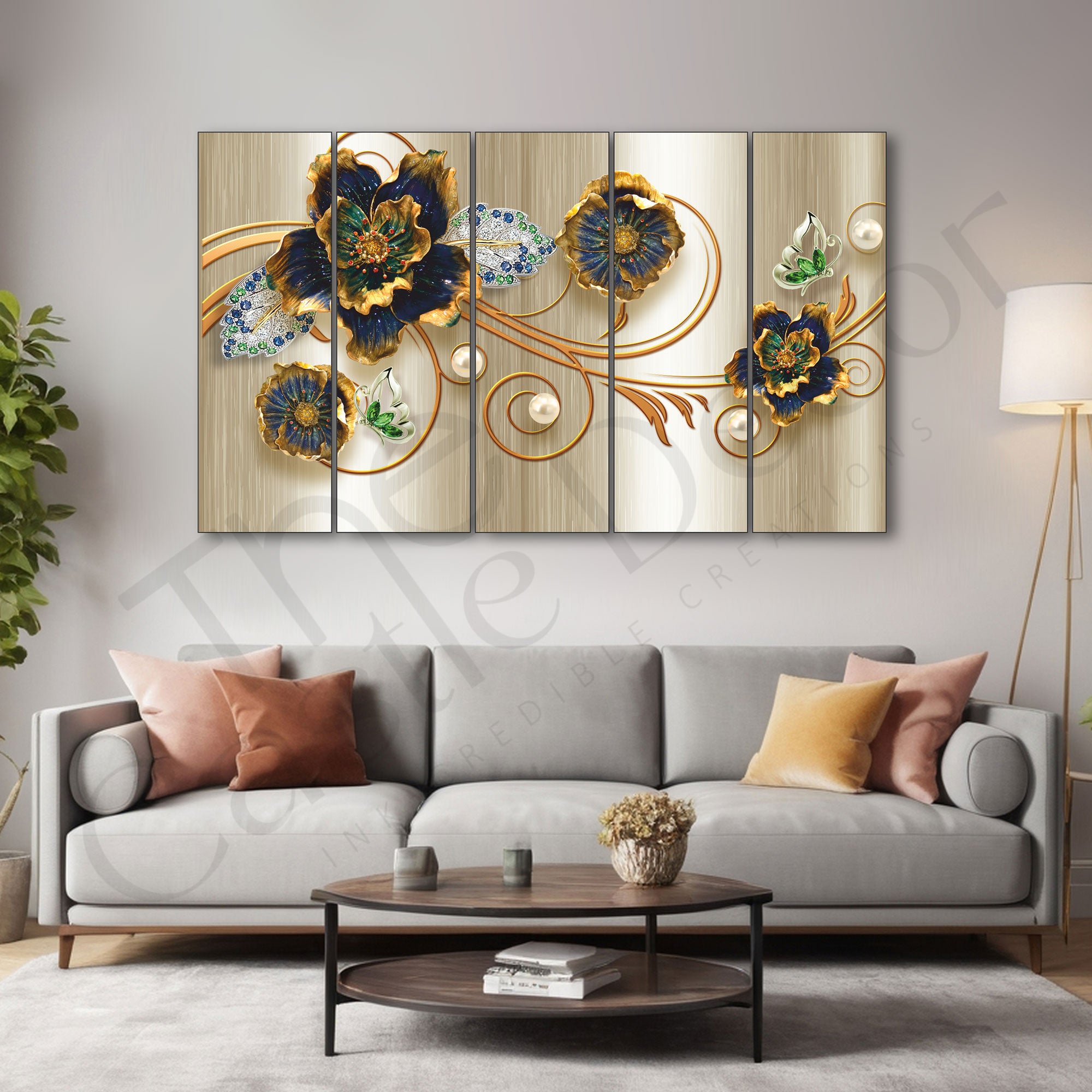 Modern Floral Art Painting Set of 5 for Home Decoration