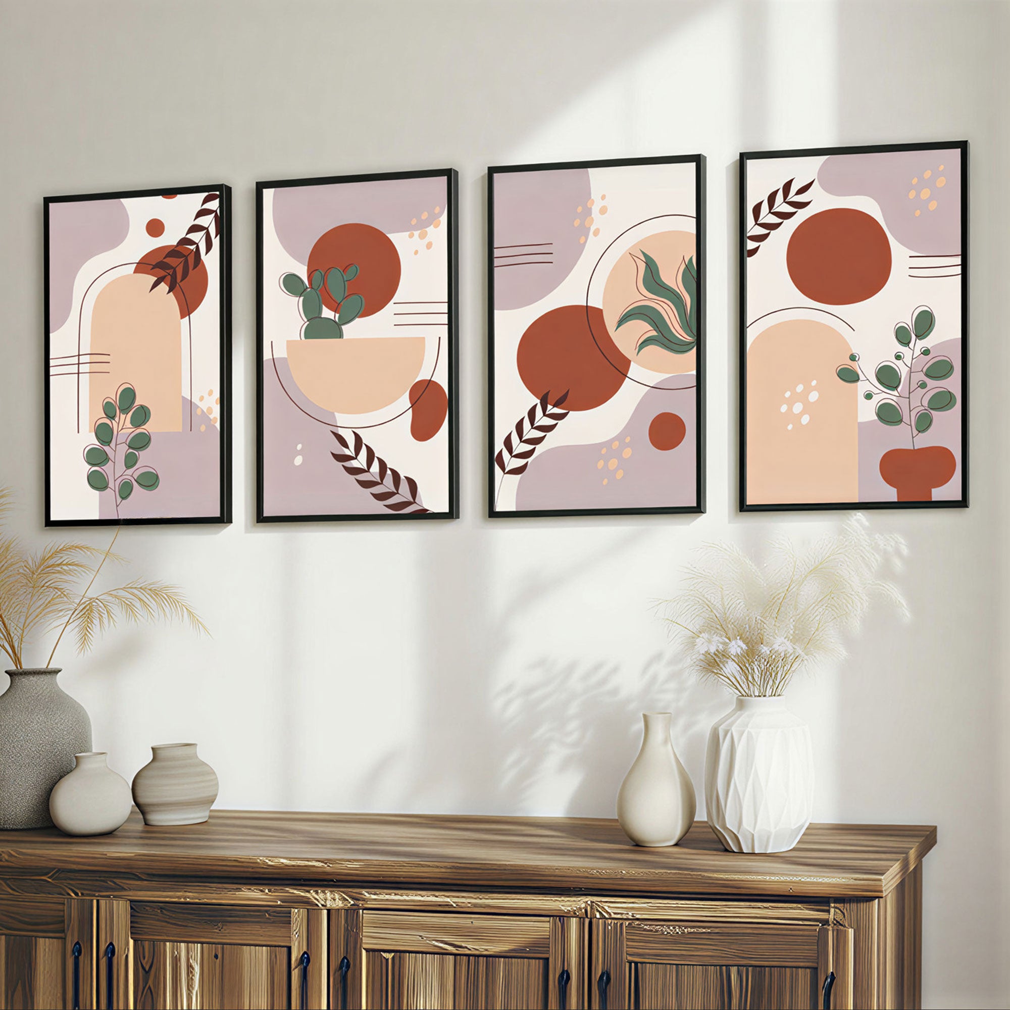 The Castle Decor Boho Wall Art for Living Room Big Size | Framed Abstract Botanical Paintings for Living Room & Bedroom | Modern Home Decoration & Perfect Gifting Option | Set of 4 (11×17 Inch Each)2
