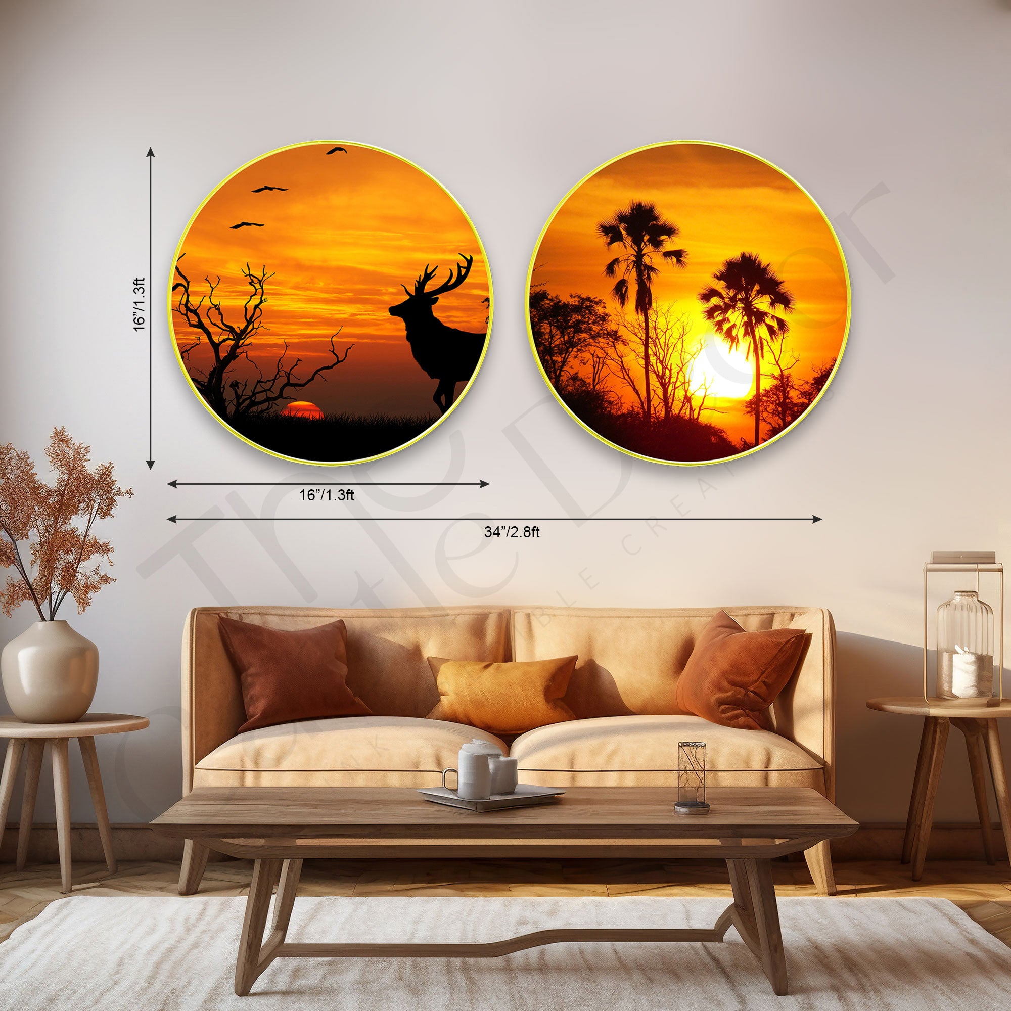 Abstract Sparkle Wooden Wall Plates Set of 2 for Home Decoration Art-45