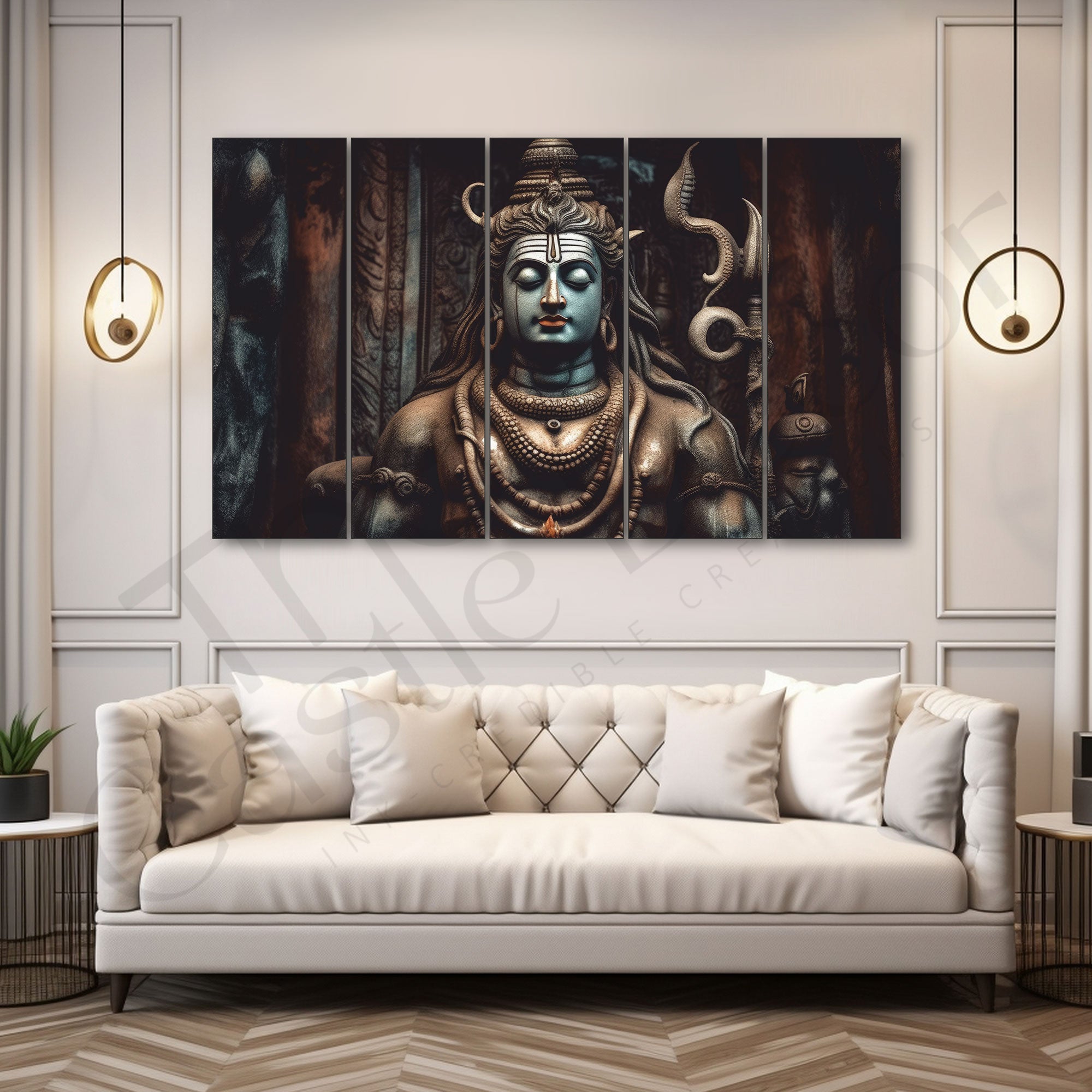 Shiva Mahadev Set of 5 Big Size Multiple Frames Wall Art Painting for living room,Bedroom,Drawing room,Hotels-Wooden Framed-Digital Painting