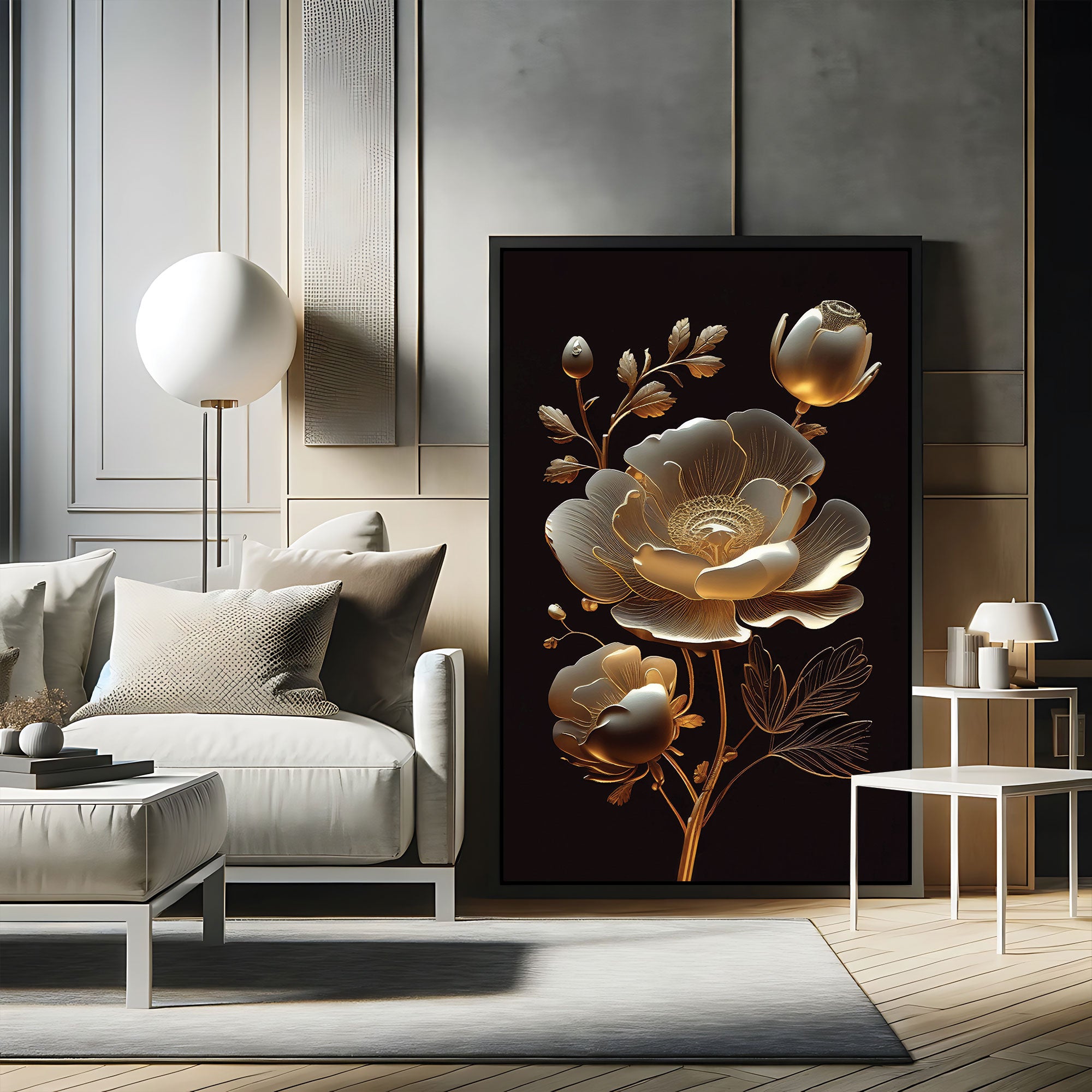 Golden flower Canvas painting with frame Big Size Wall Art for living room,Bedroom,Drawing room,Hotels