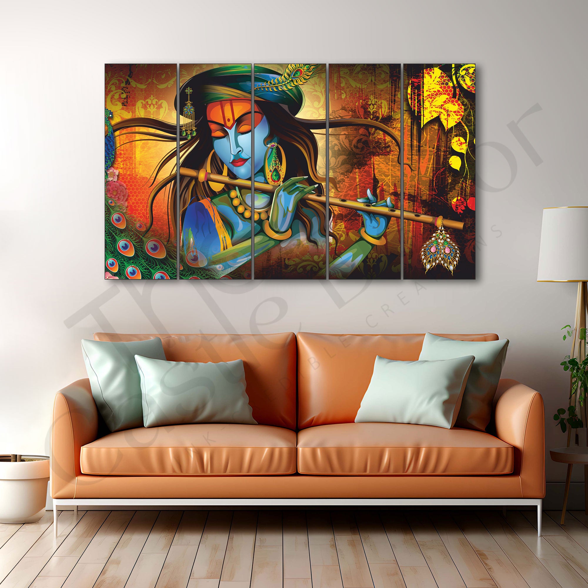 Krishna Flute Painting Set of 5 for Home Decoration
