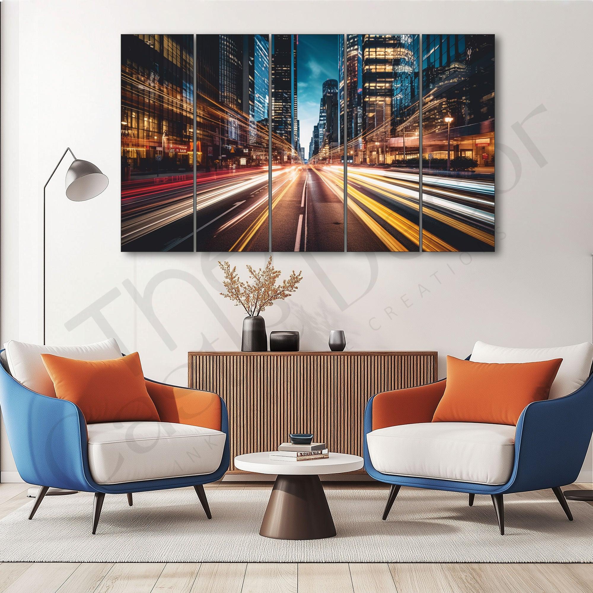 Fast Moving City Painting Set of 5 for Home Decoration