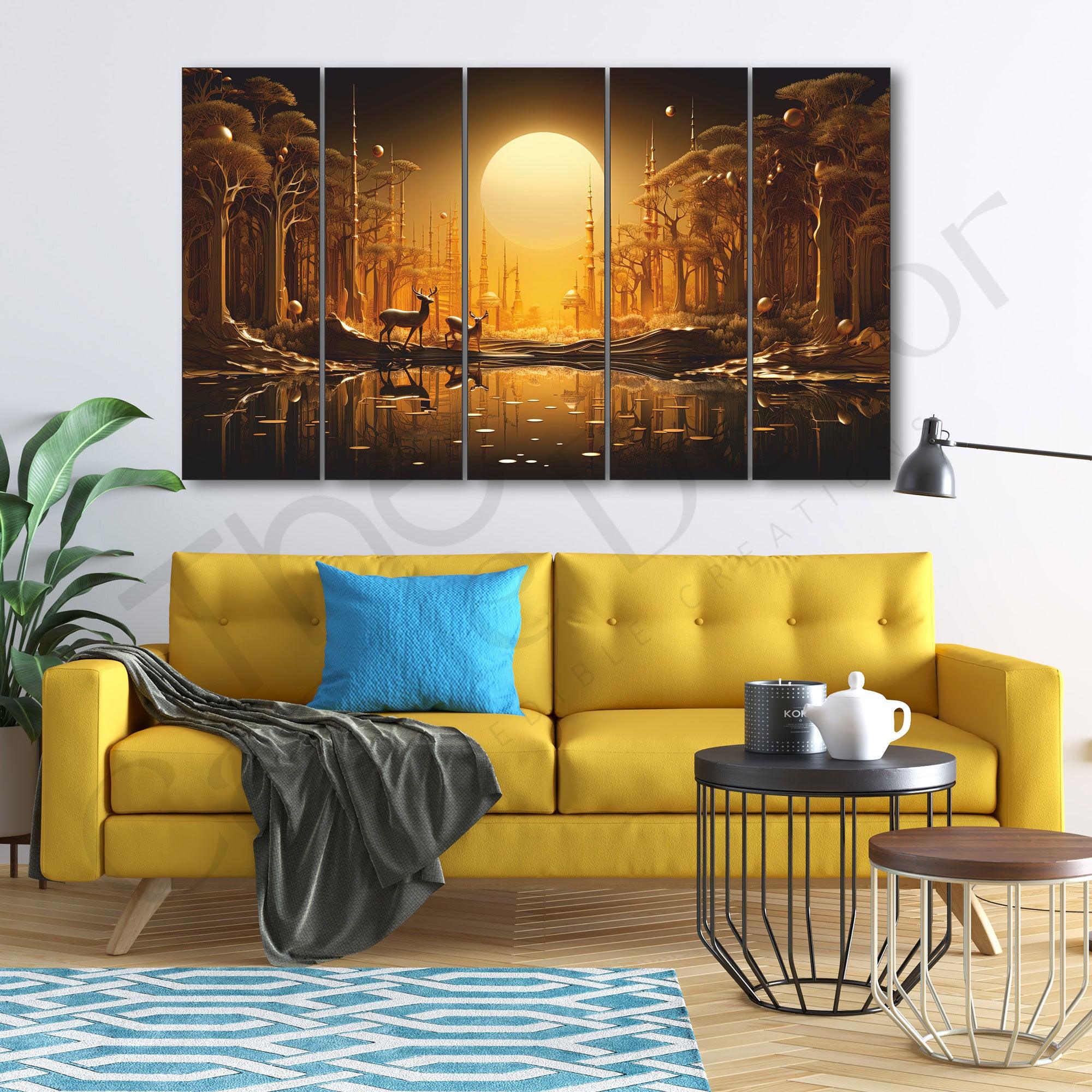 White Deer Crystal Painting Set of 5 for Home Decoration