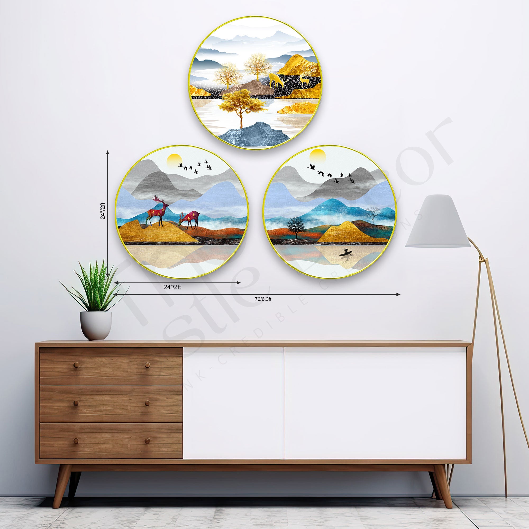 Deer Sparkle Wooden Wall Plates Set of 3 for Home Decoration Art-67