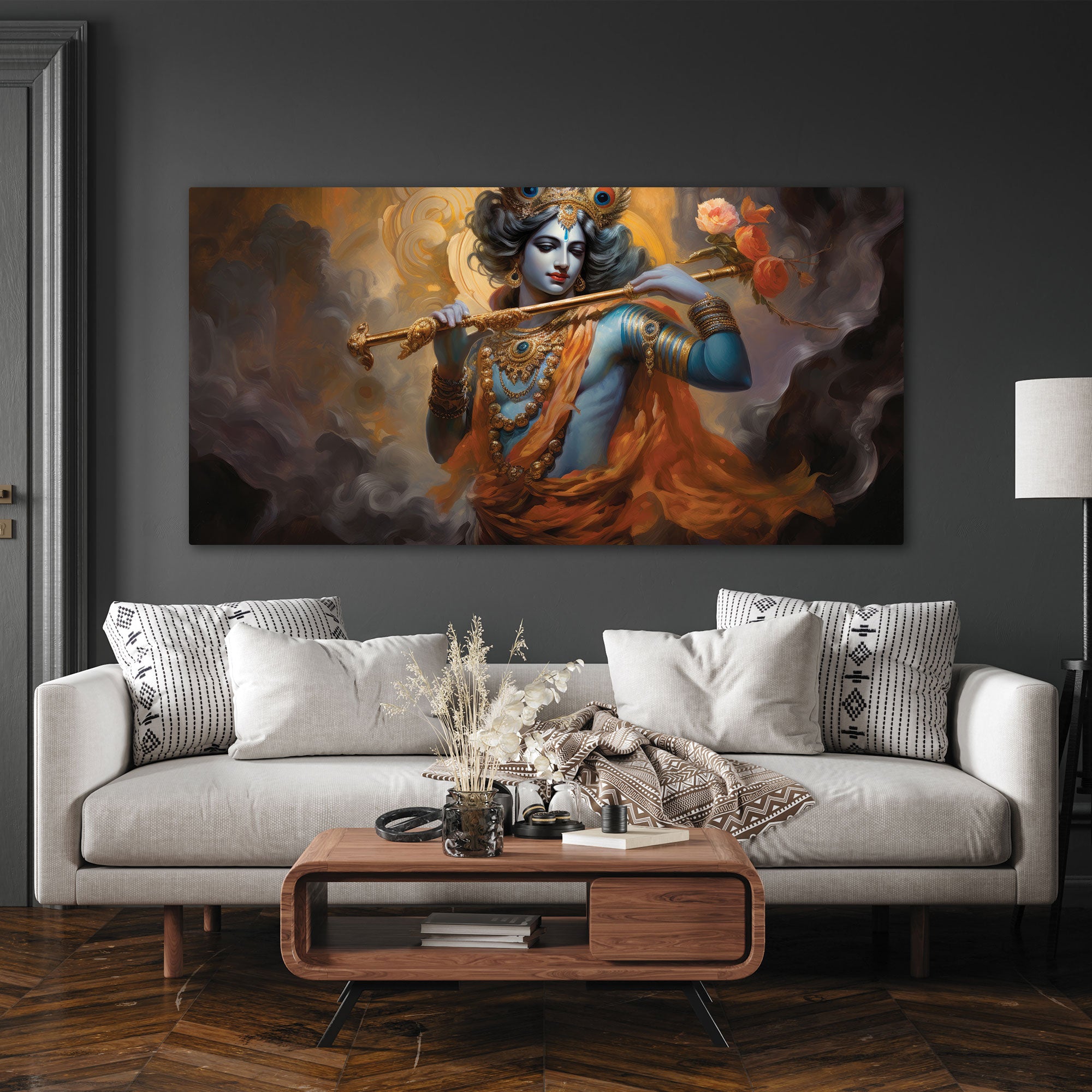 Beautiful krishna Canvas painting with frame Big Size Wall Art for living room,Bedroom,Drawing room,Hotels