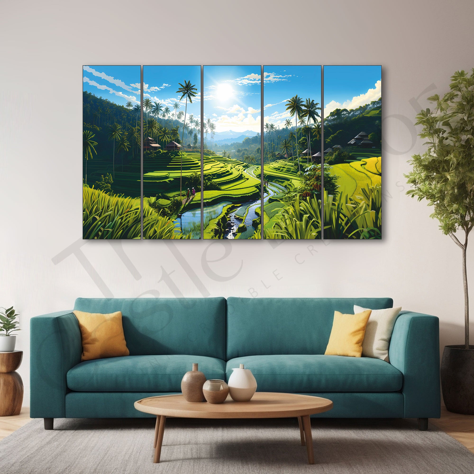 Landscape Nature Painting Set of 5 for Home Decoration 27x48"