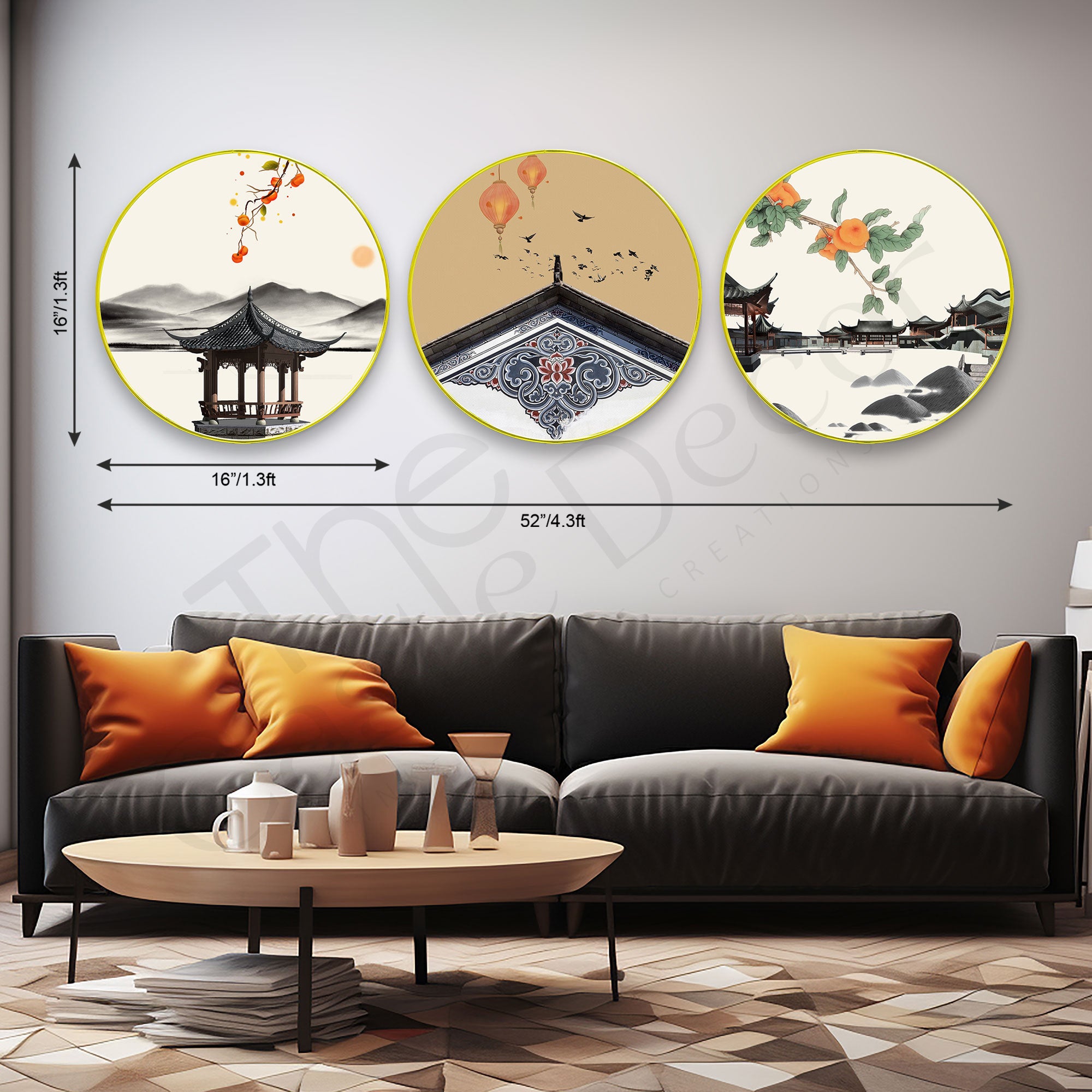 Japanese Sparkle Wooden Wall Plates Set of 3 for Home Decoration Art-61