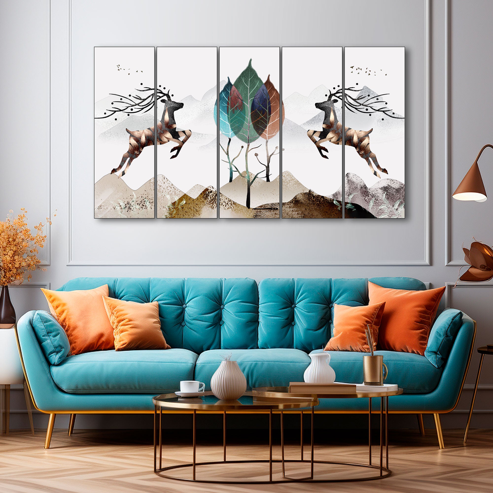 Golden Deer Painting with frame Big Size Wall Art for living room,Bedroom,Drawing room,Hotels