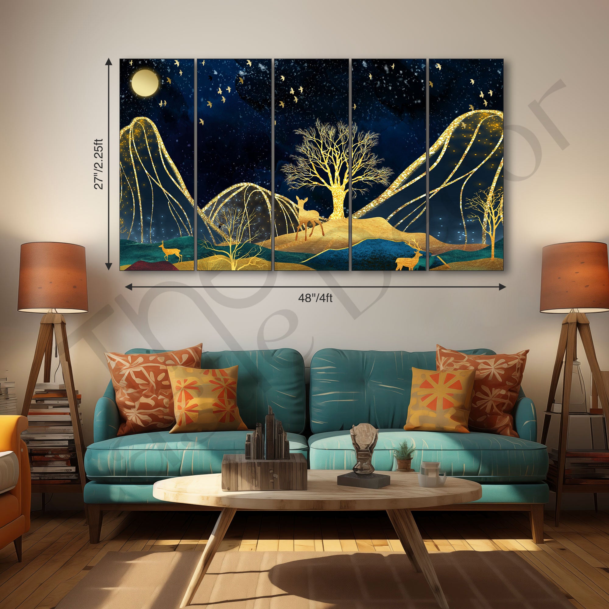 Golden Deer Painting with frame Big Size Wall Art for living room,Bedroom,Drawing room,Hotels