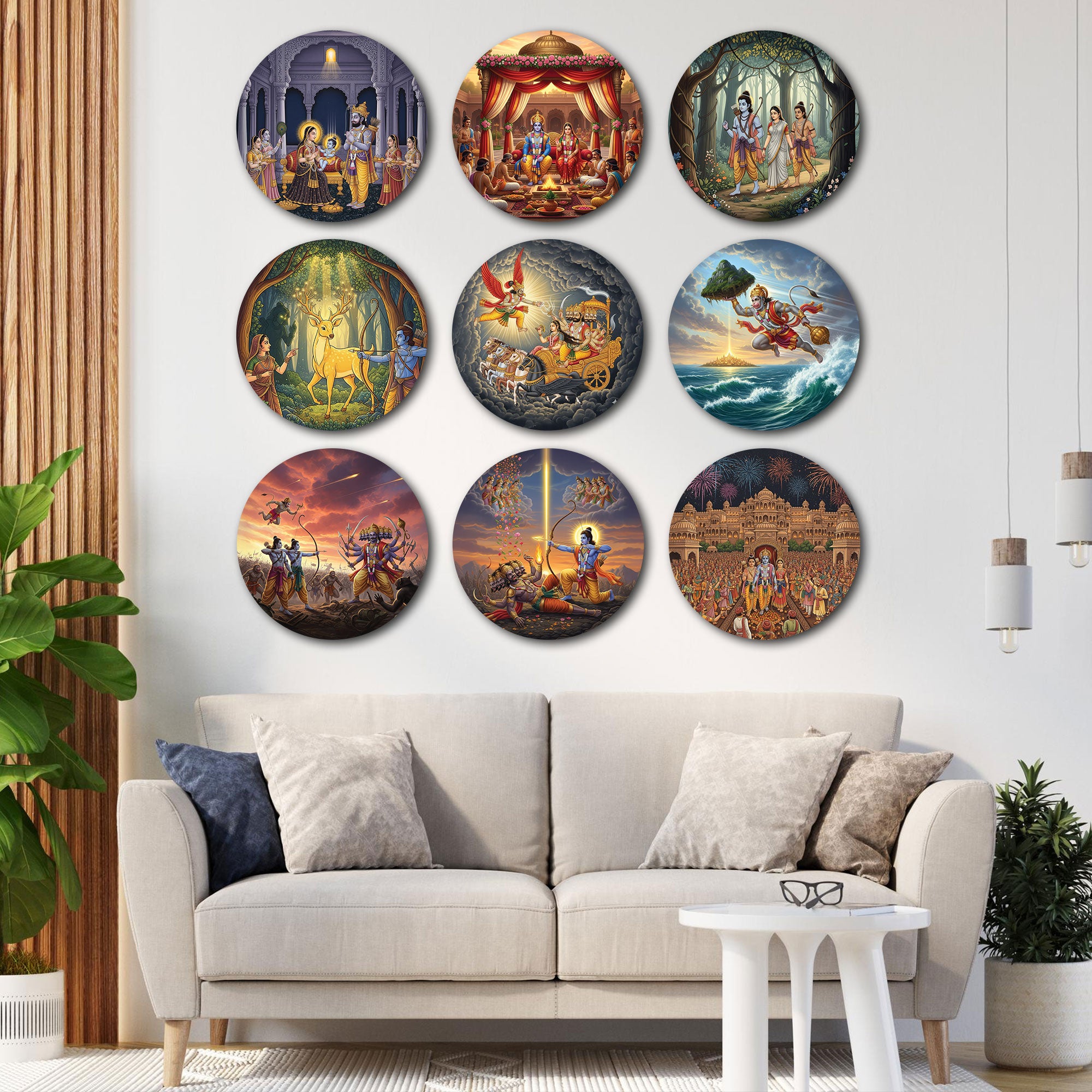 Ramayan Wall Plates – Set of 9 | Decorative Wall Art & Showpiece for Home | Spiritual Wall Decor for Living Room & Pooja Room | Gift for All