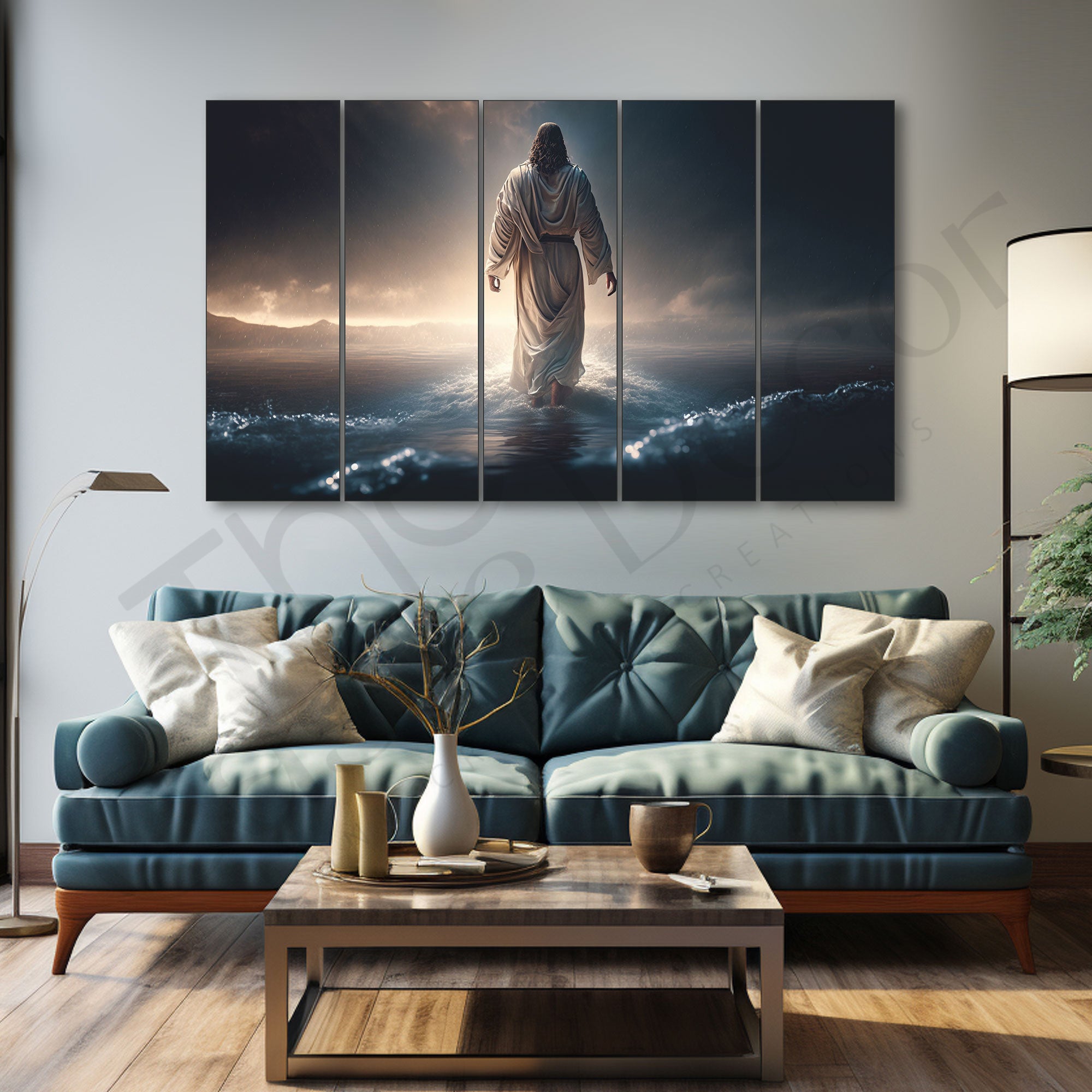 Jesus christ walks on water Set of 5 Big Size Multiple Frames Wall Art Painting for living room,Bedroom,Drawing room,Hotels-Wooden Framed-Digital Painting