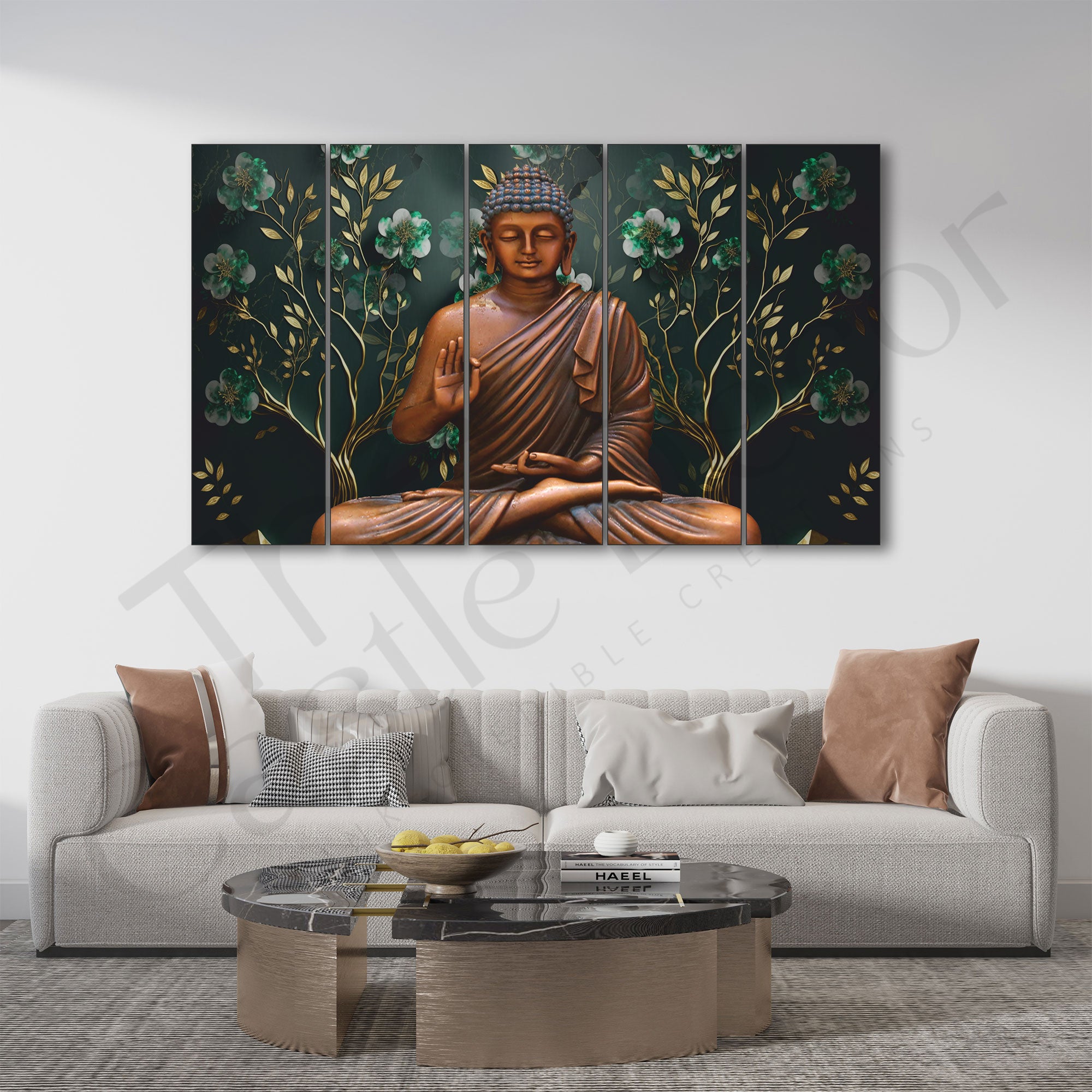 Lord Budha Flowers Painting Set of 5 for Home Decoration