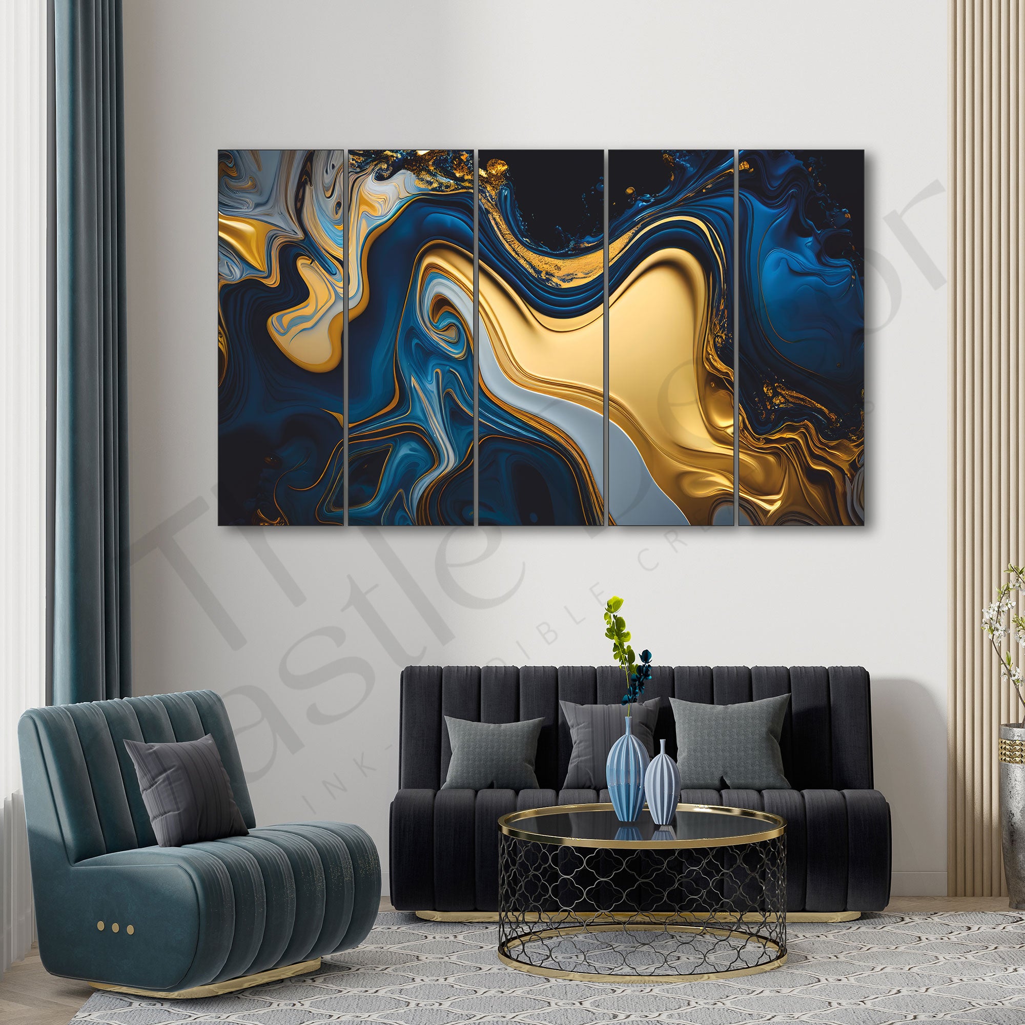 Marble Abstract Painting Set of 5 for Home Decoration