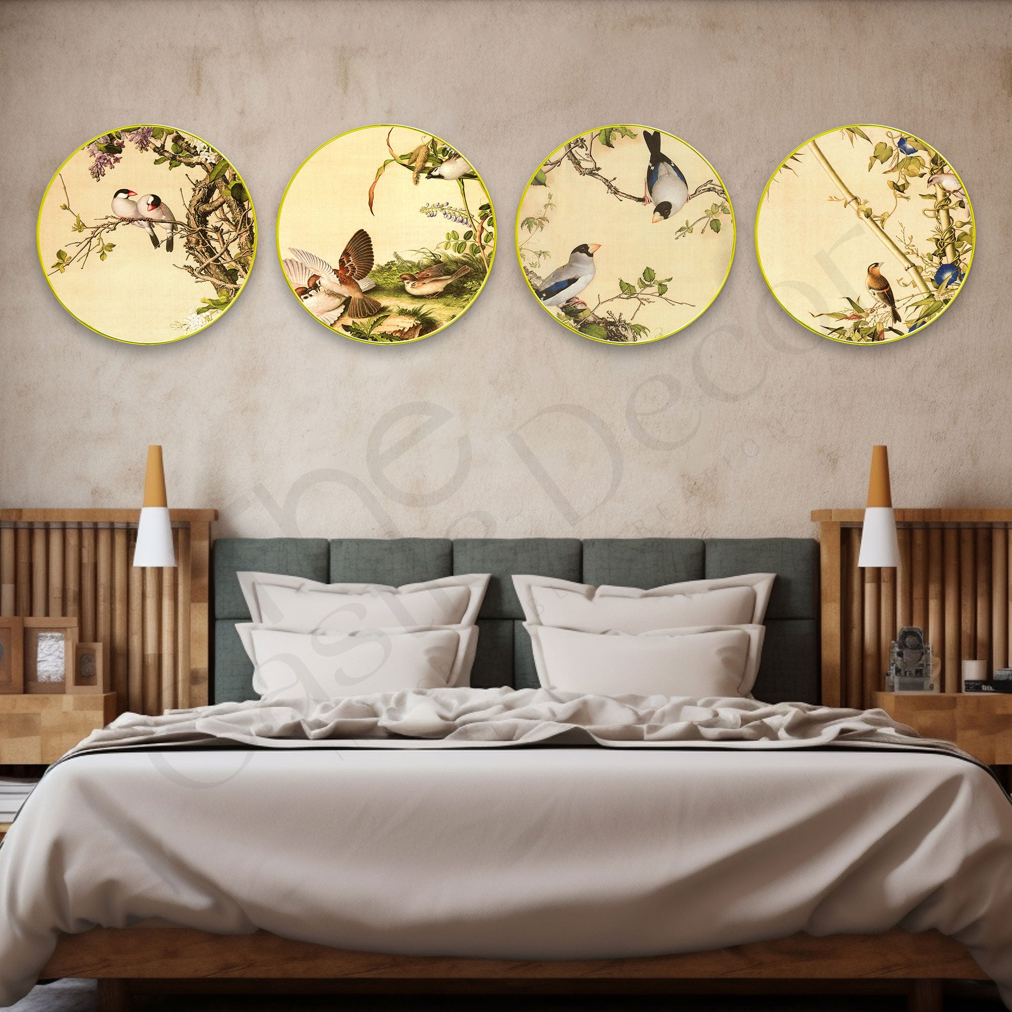 Birds Sparkle Wooden Wall Plates Set of 4 for Home Decoration Art-73