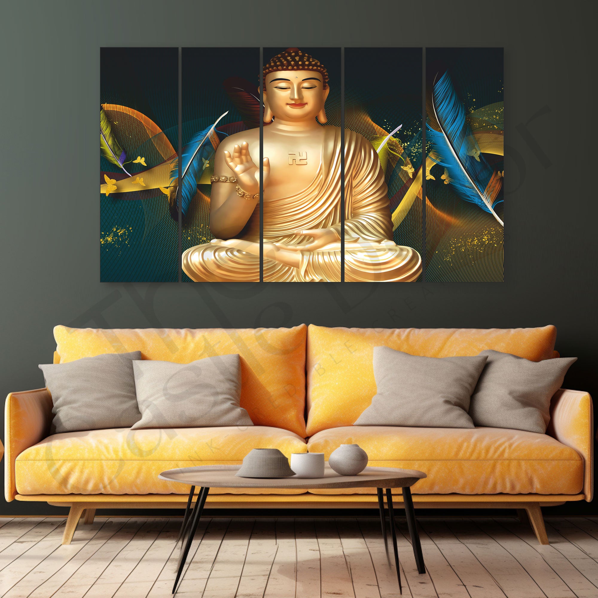 Lord Budha Meditation Painting Set of 5 for Home Decoration