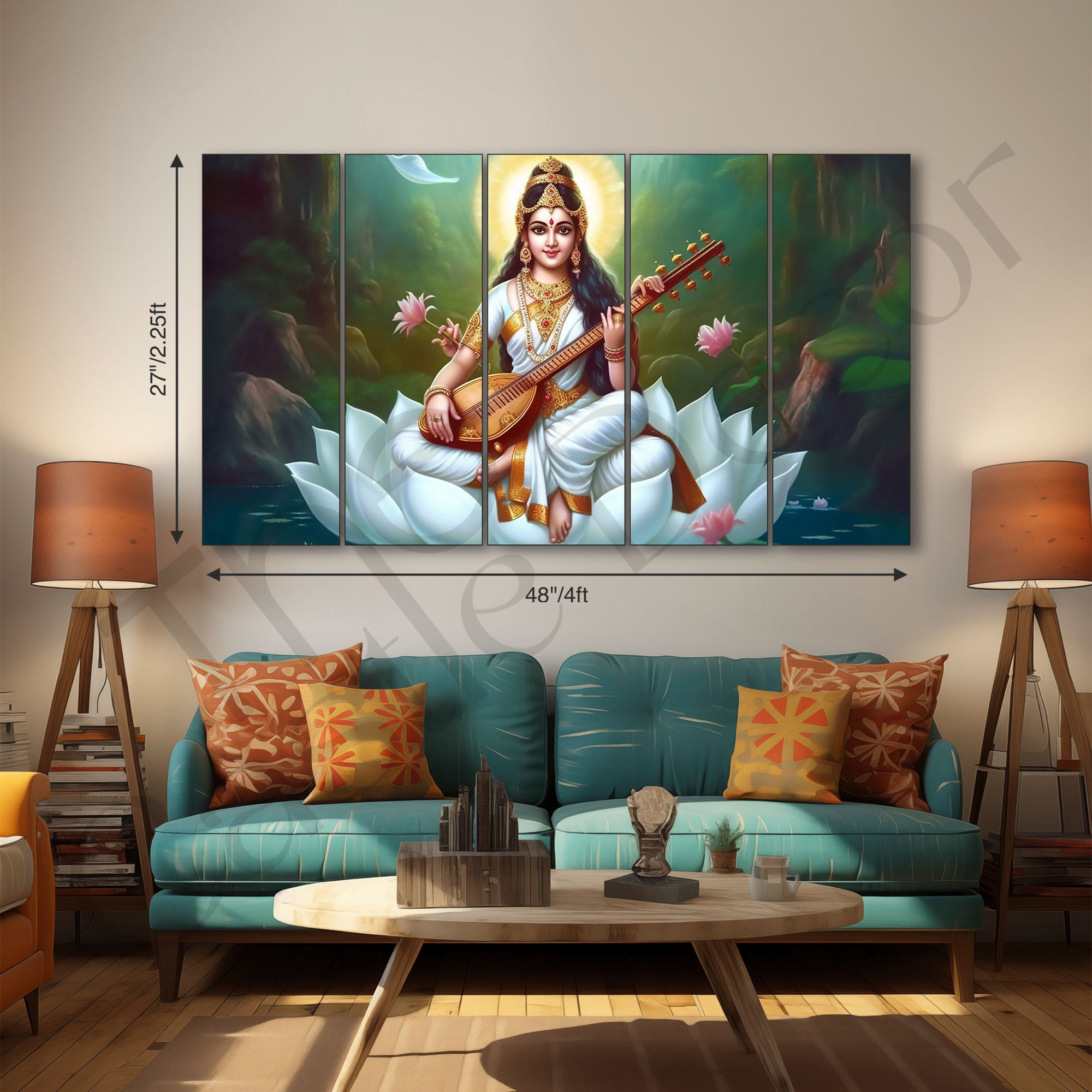 Saraswati Mata ji Painting with frame Big Size Wall Art for living room,Bedroom,Drawing room,Hotels