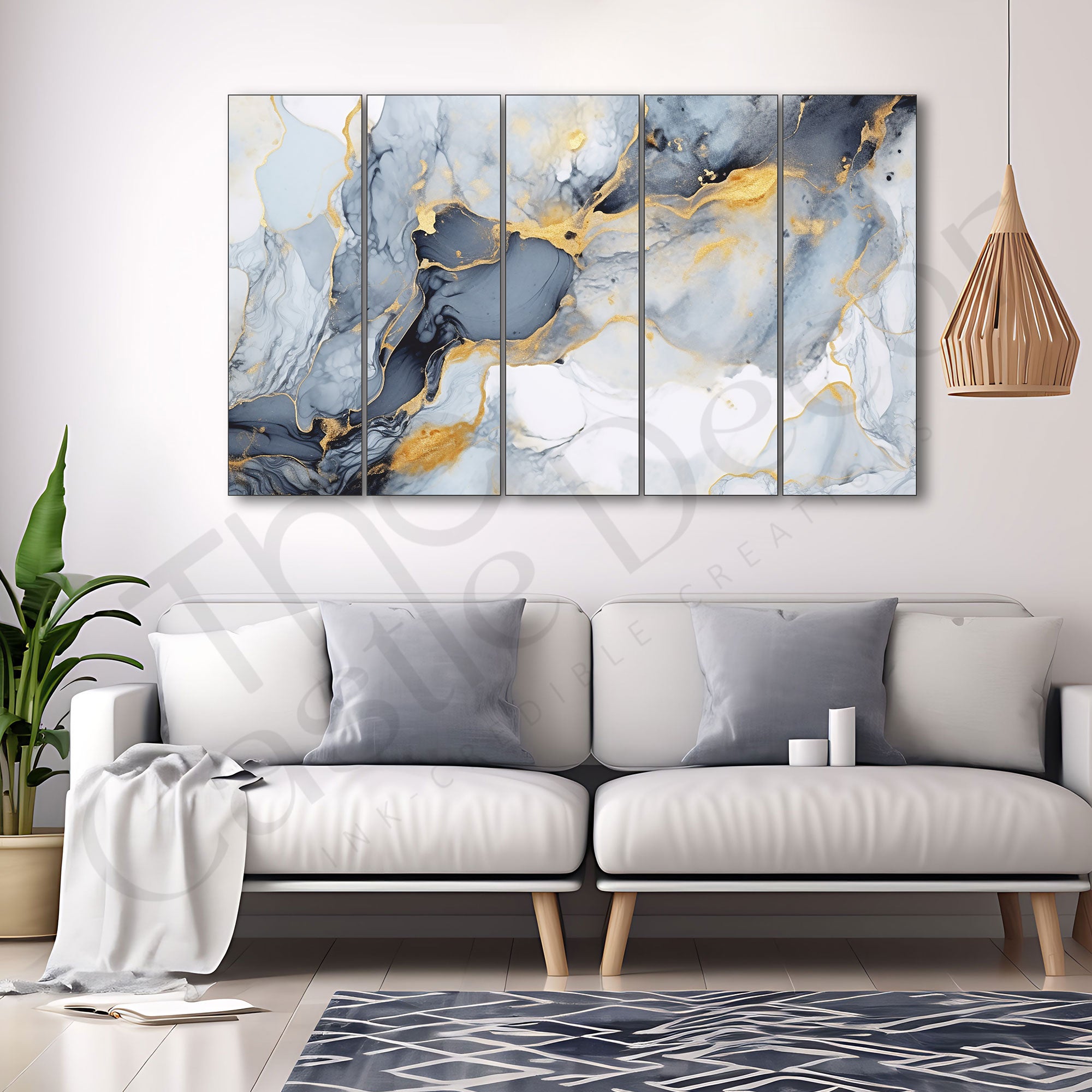 Marble Texture Painting Set of 5 for Home Decoration