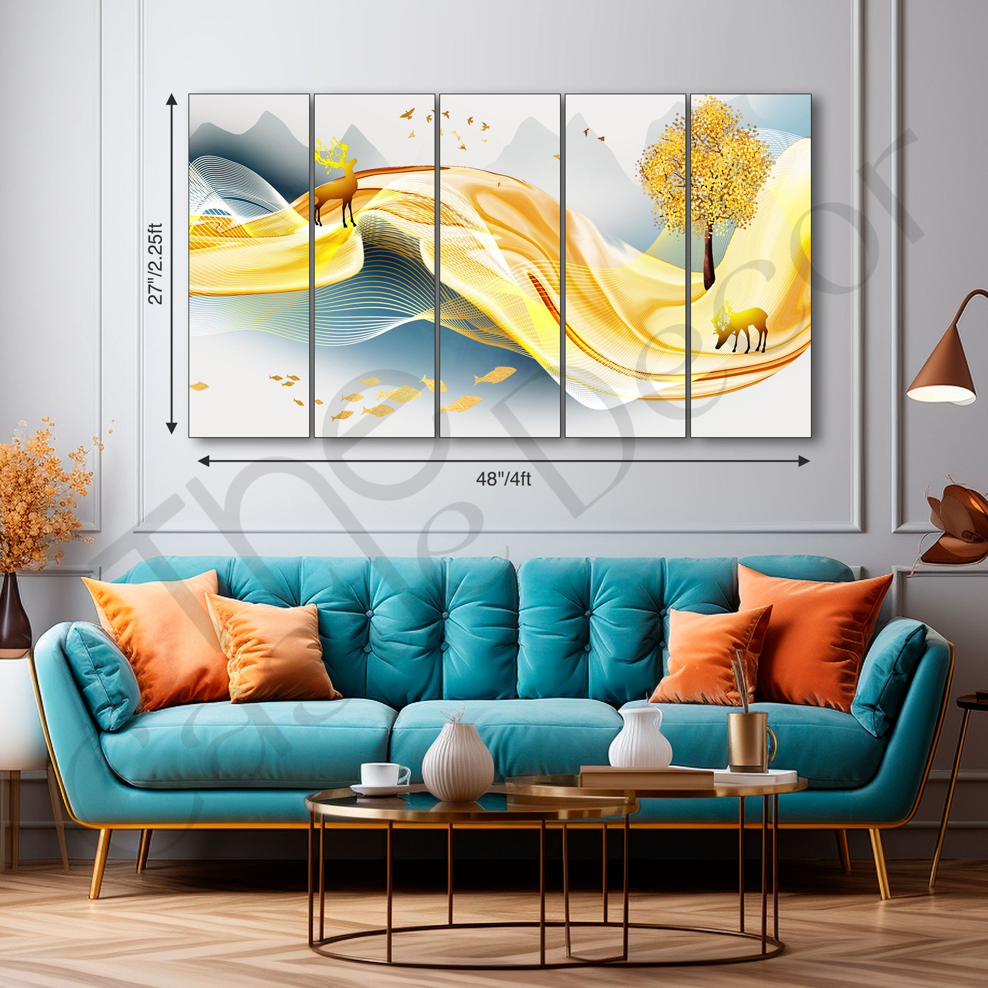 Golden Deer Painting with frame Big Size Wall Art for living room,Bedroom,Drawing room,Hotels