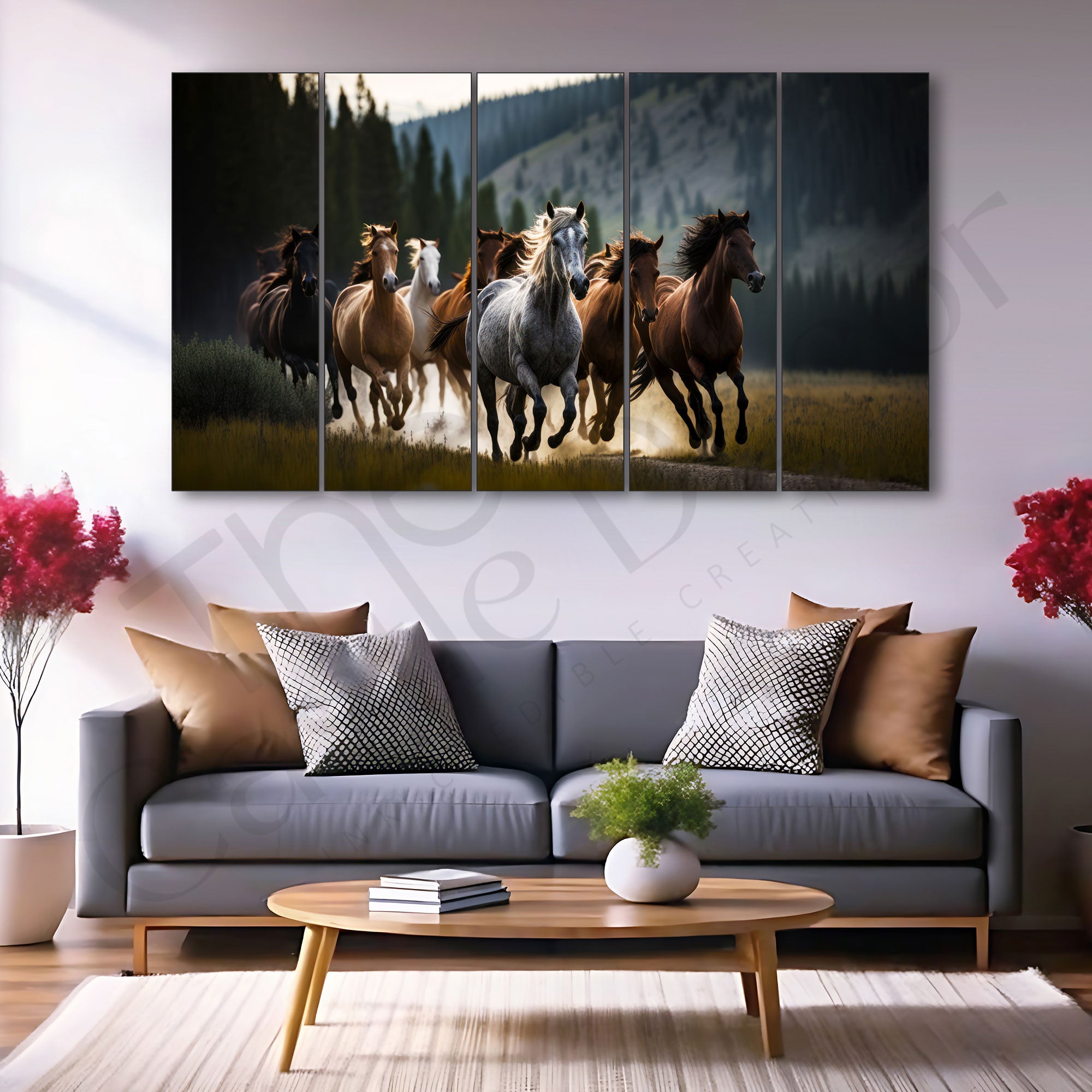 Vaastu 7 Running Horses Modern View Painting Set of 5 for Home Decoration